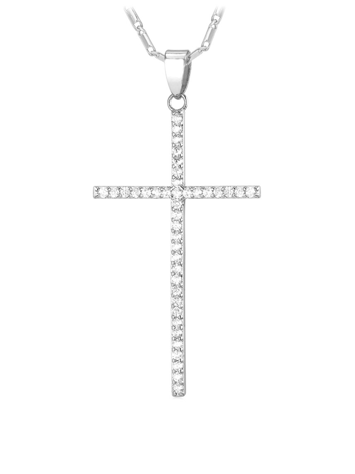 Classic Cross Pendant Necklace with CZ in Platinum