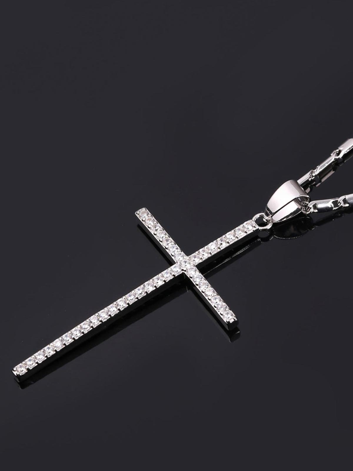 Classic Cross Pendant Necklace with CZ in Platinum