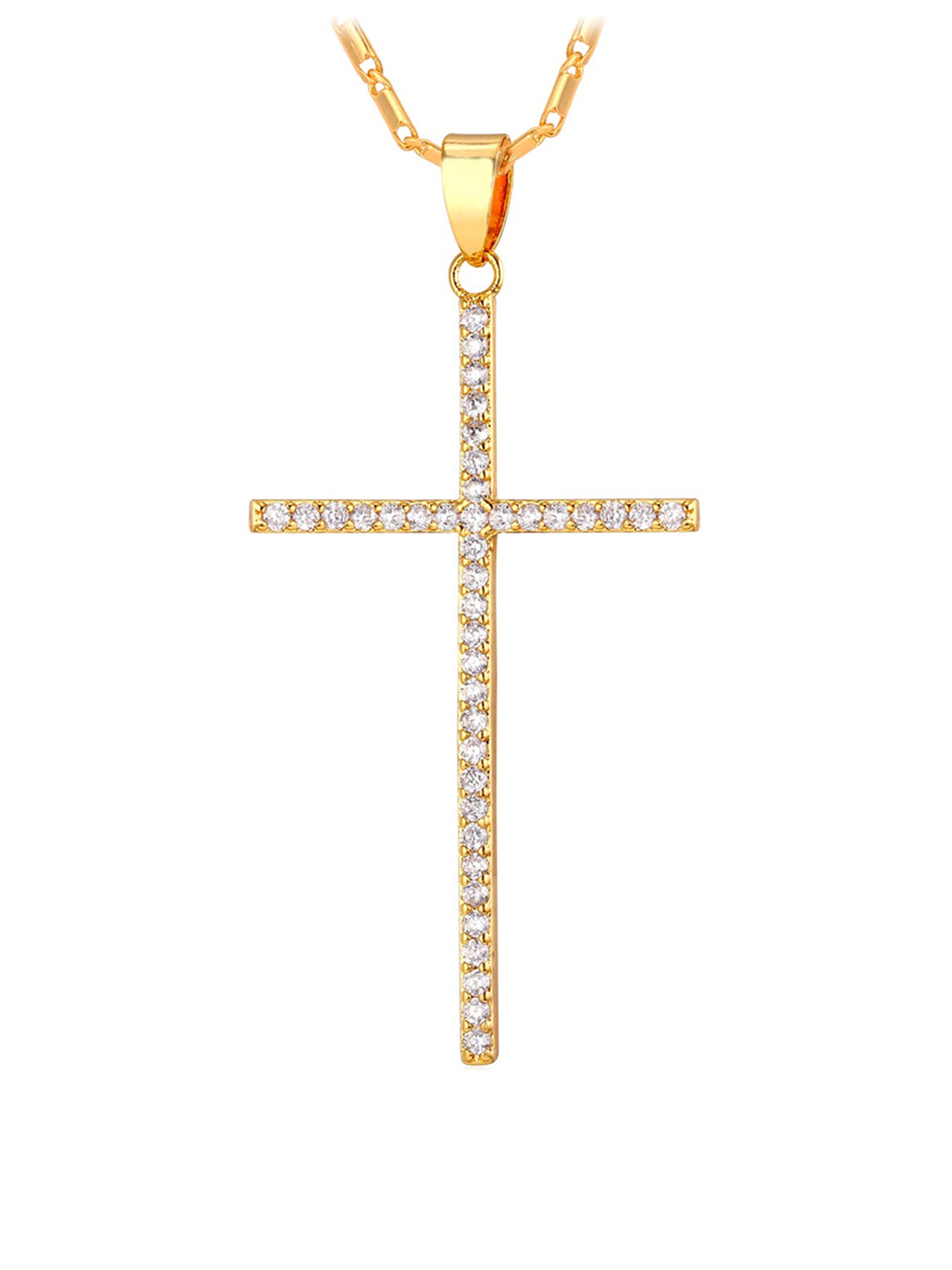 Classic Cross Pendant Necklace with CZ in 18K Gold