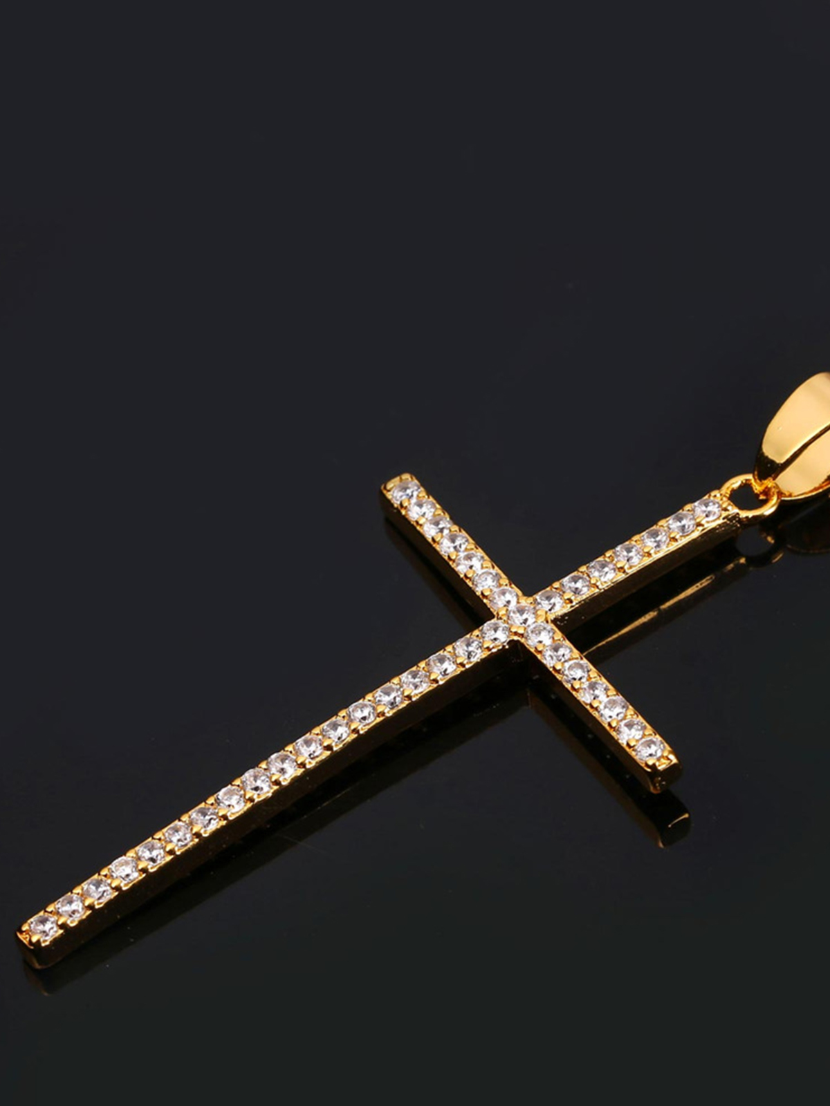 Classic Cross Pendant Necklace with CZ in 18K Gold