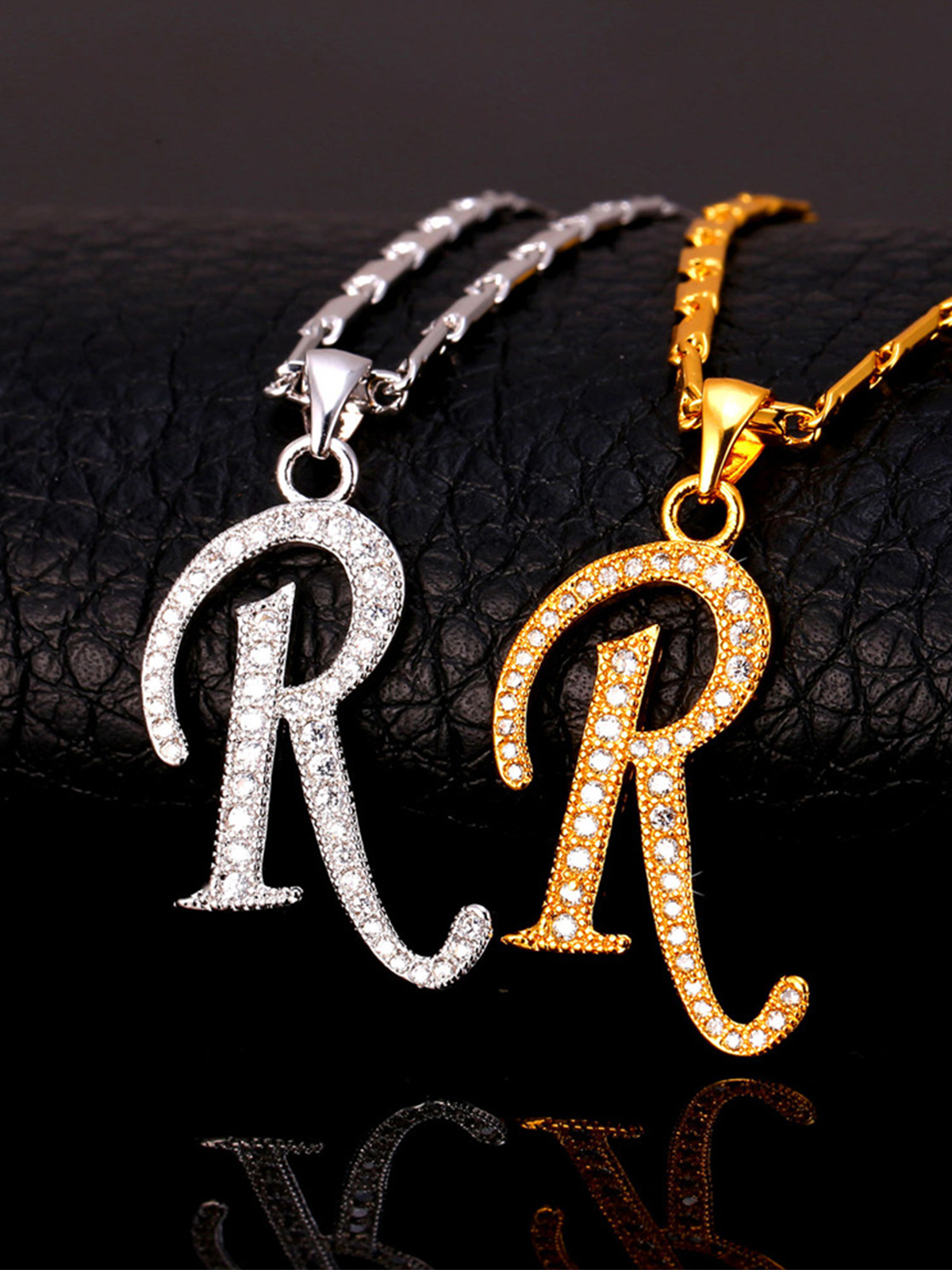 Initial Pendant Iced Out Necklace with CZ in Platinum