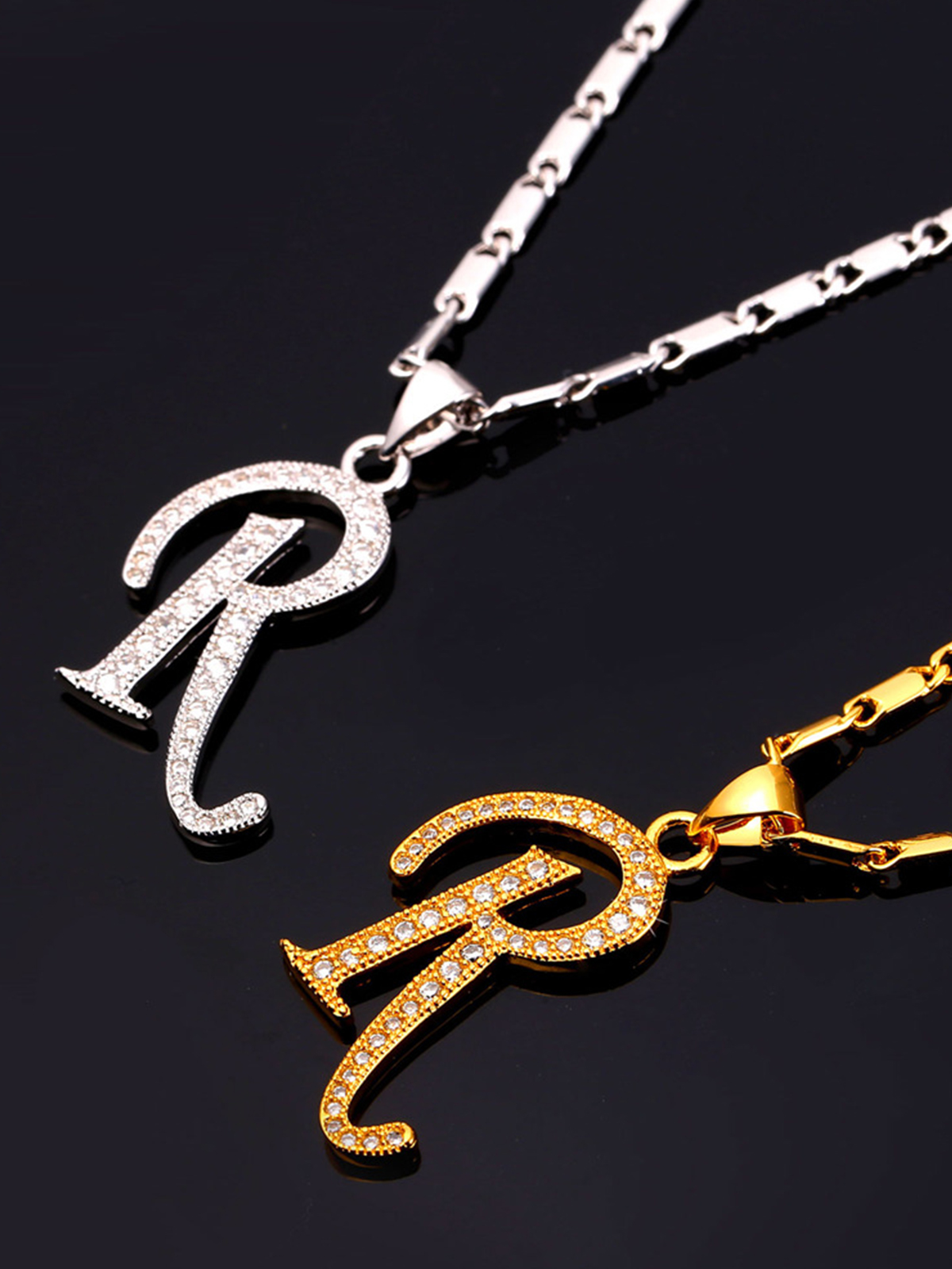 Initial Pendant Iced Out Necklace with CZ in Platinum