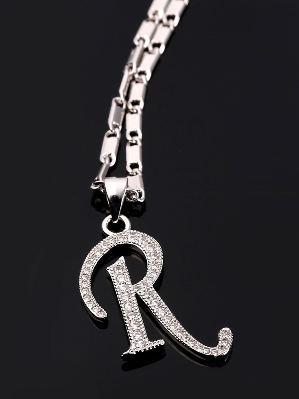 Initial Pendant Iced Out Necklace with CZ in Platinum