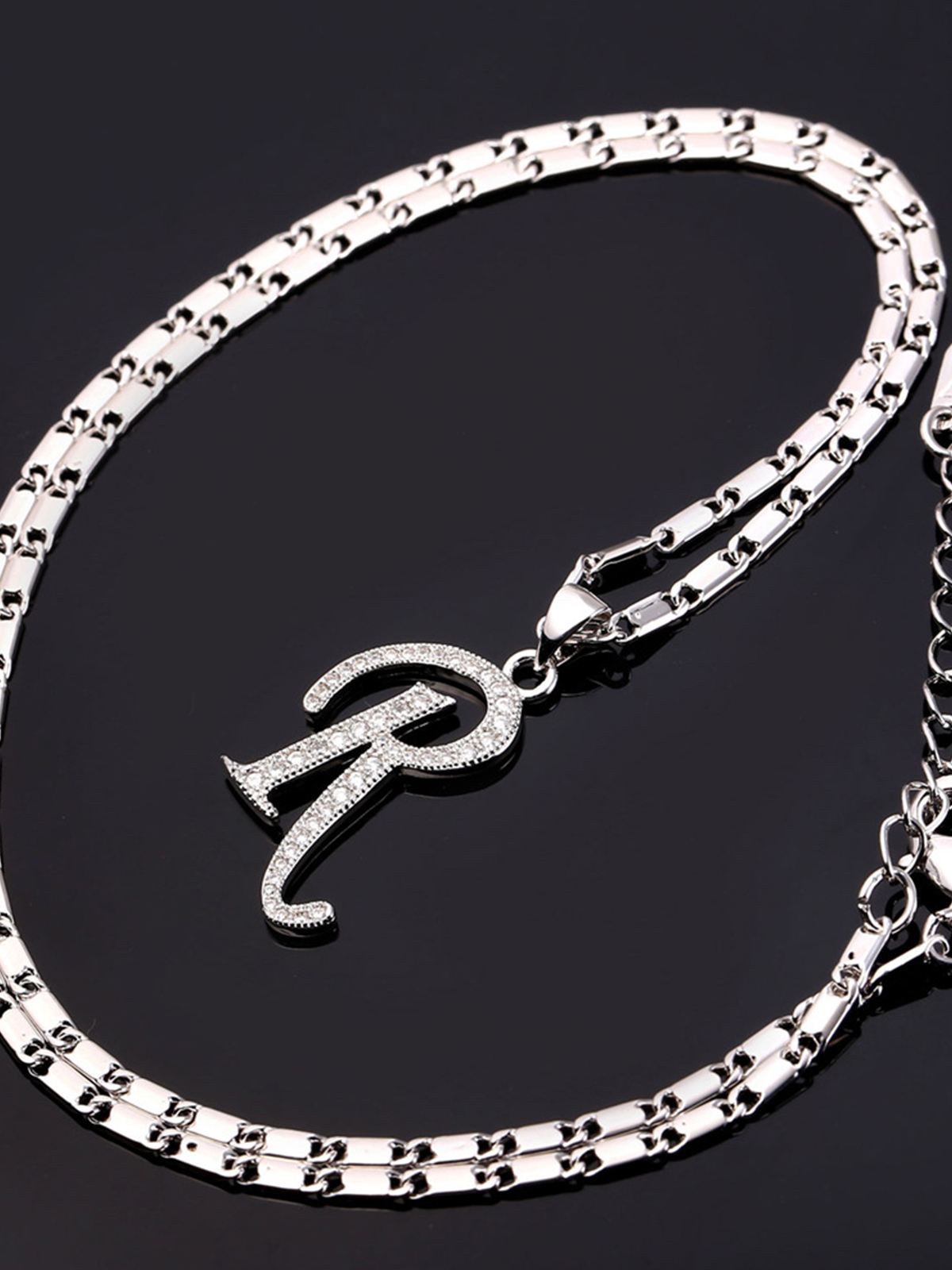 Initial Pendant Iced Out Necklace with CZ in Platinum