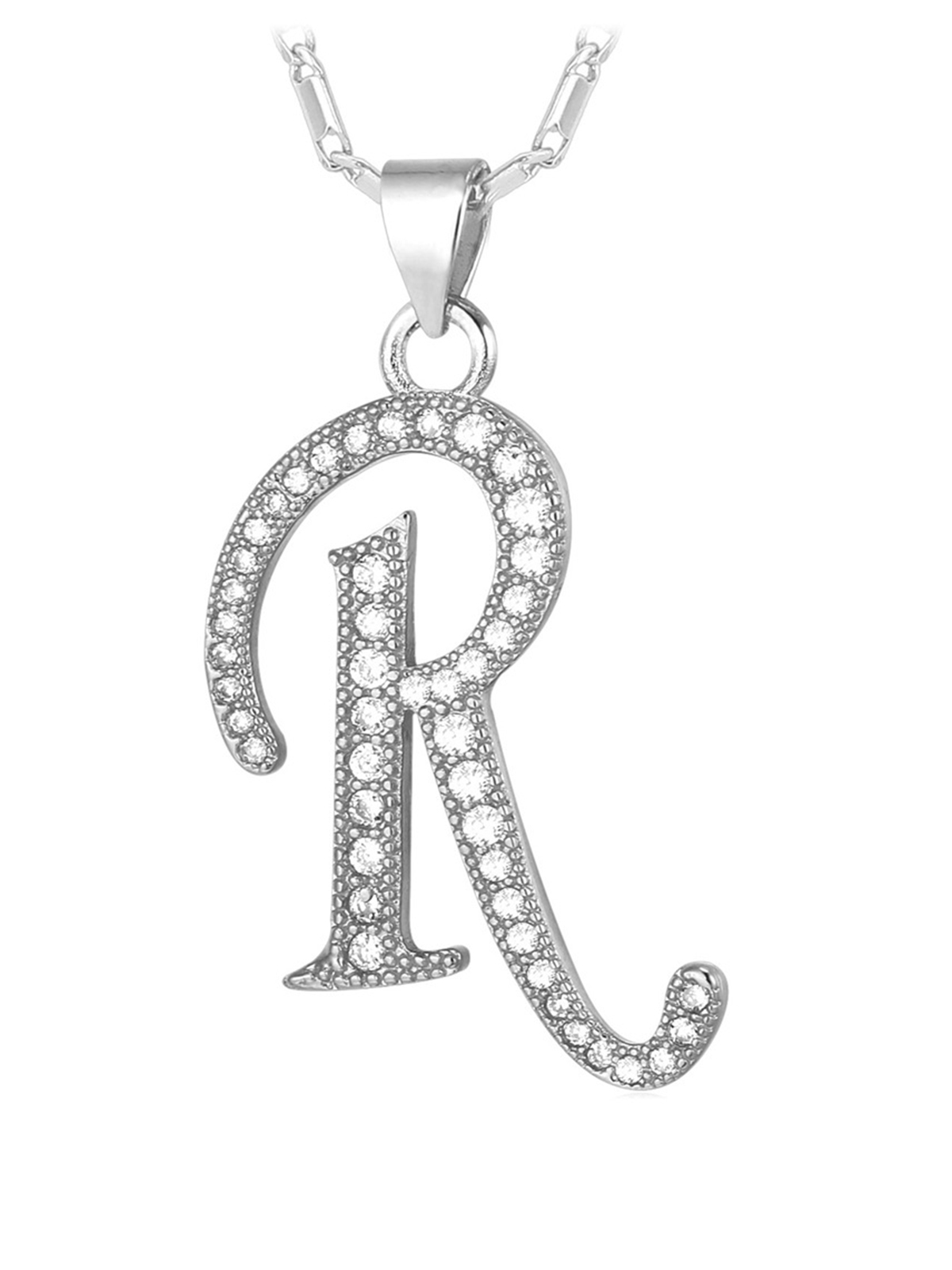 Initial Pendant Iced Out Necklace with CZ in Platinum