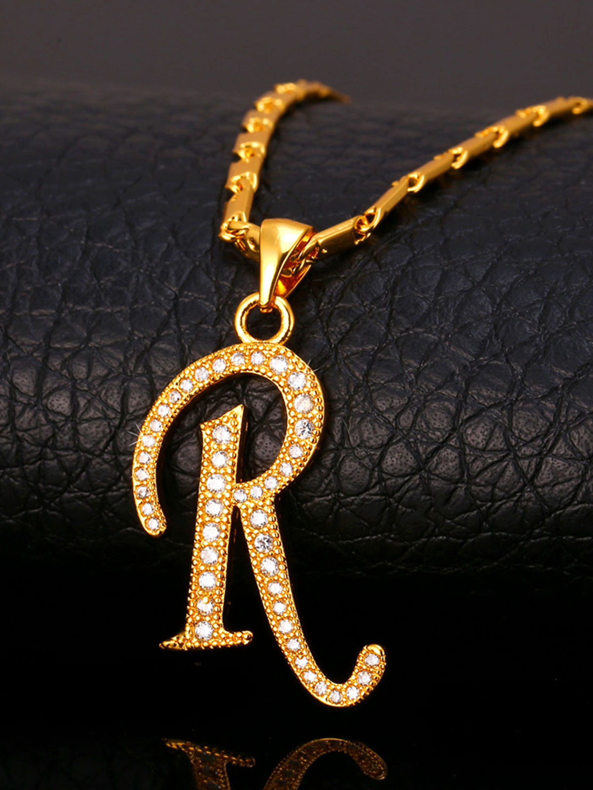 Initial Pendant Iced Out Necklace with CZ in 18K Gold
