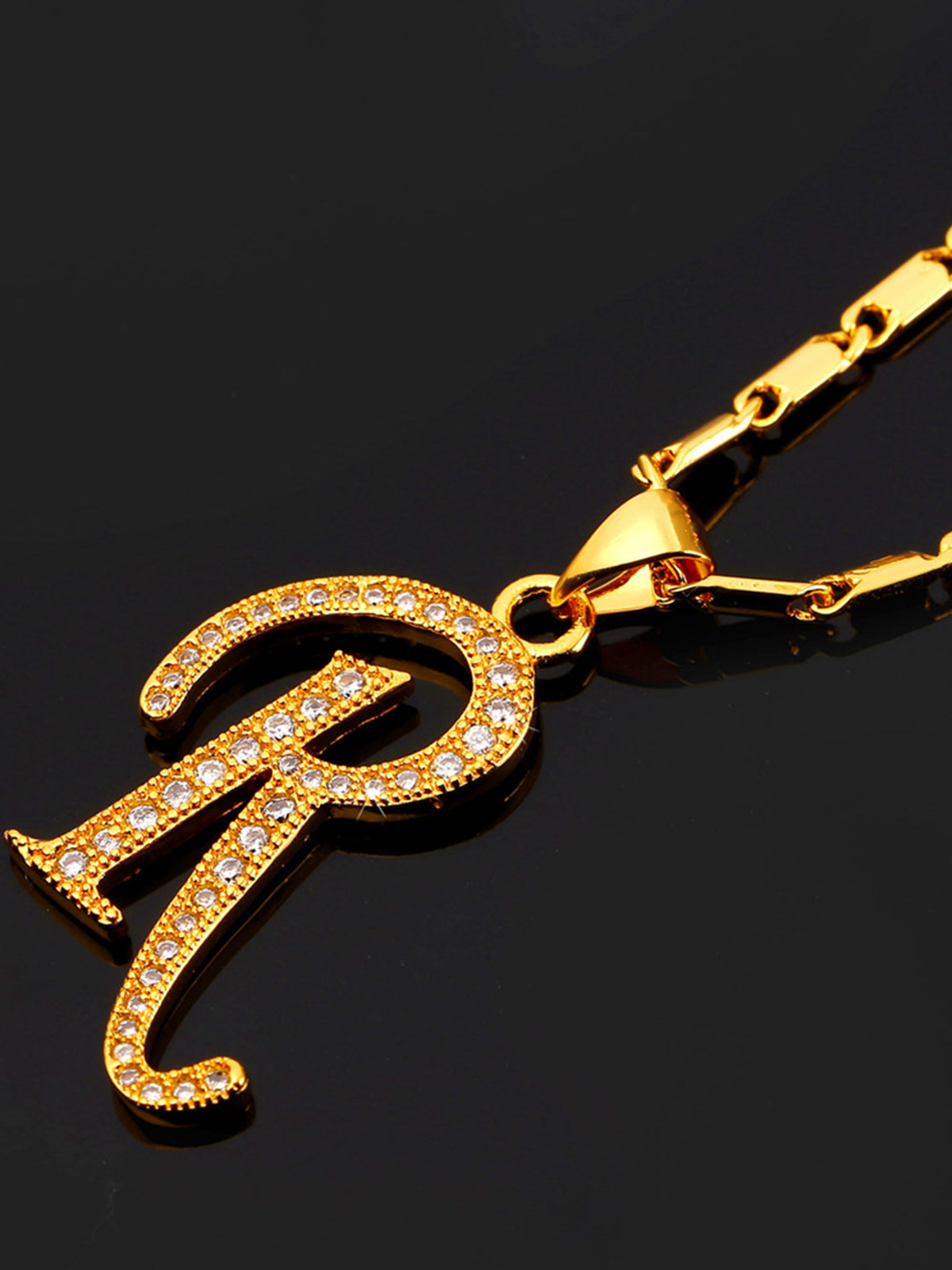 Initial Pendant Iced Out Necklace with CZ in 18K Gold