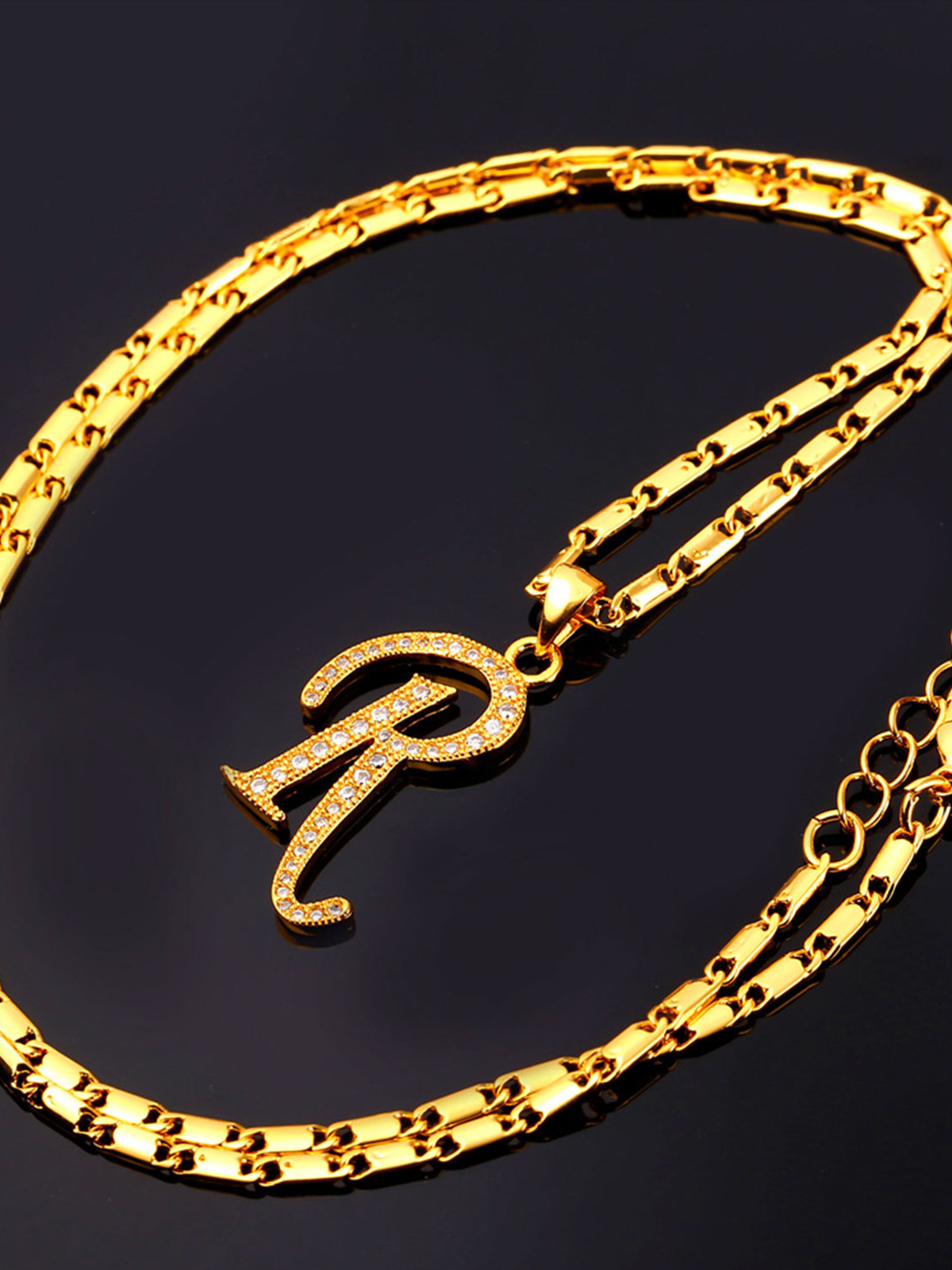 Initial Pendant Iced Out Necklace with CZ in 18K Gold