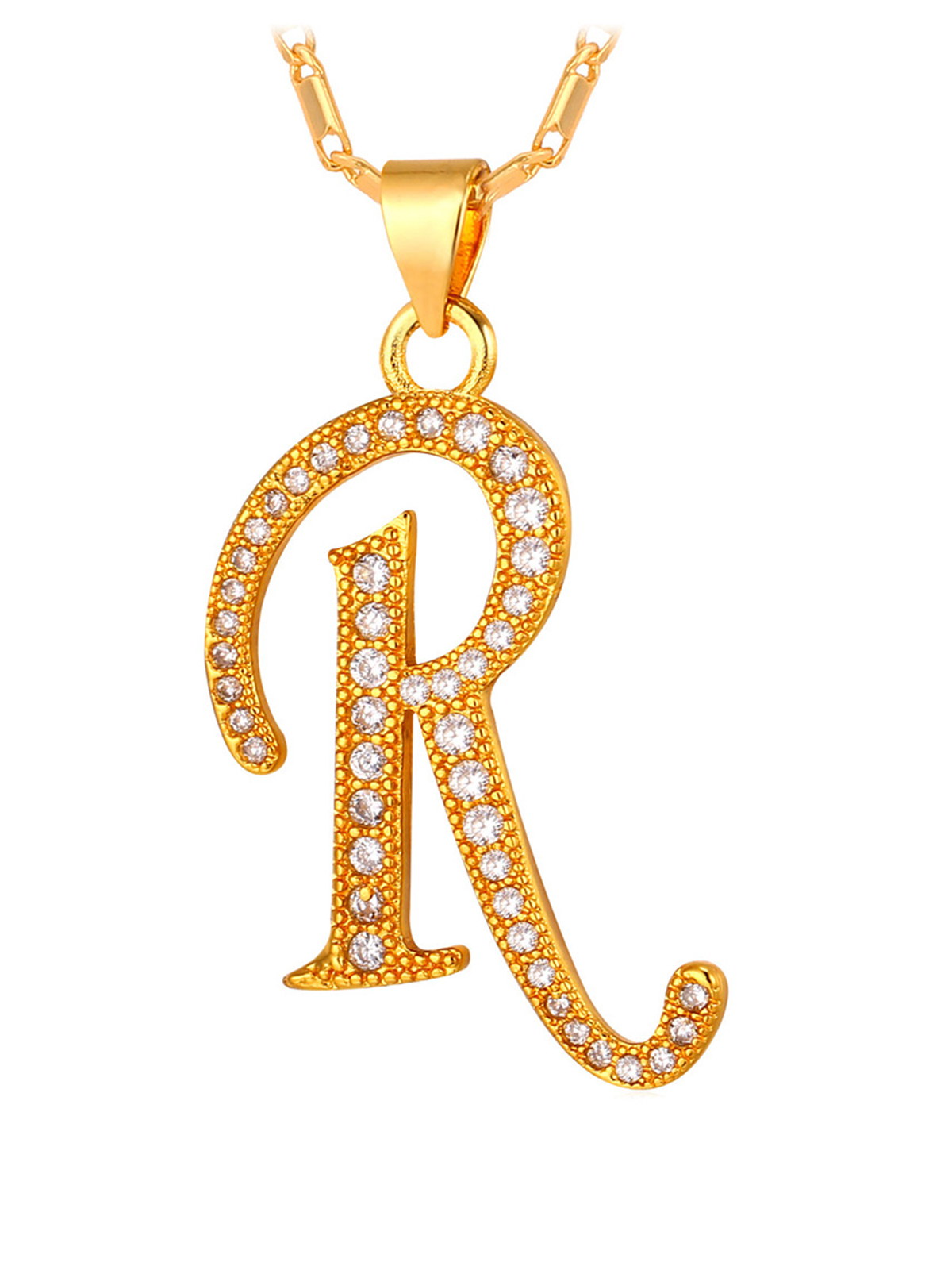 Initial Pendant Iced Out Necklace with CZ in 18K Gold