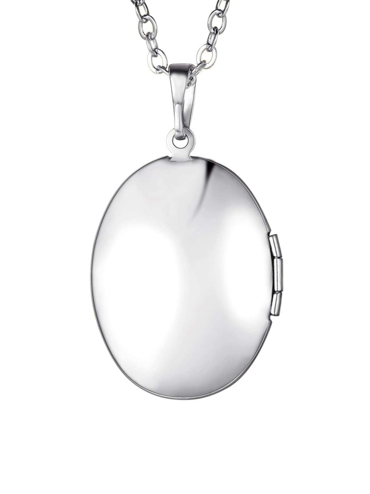 Photo Locket Pendant Oval Necklace in Platinum