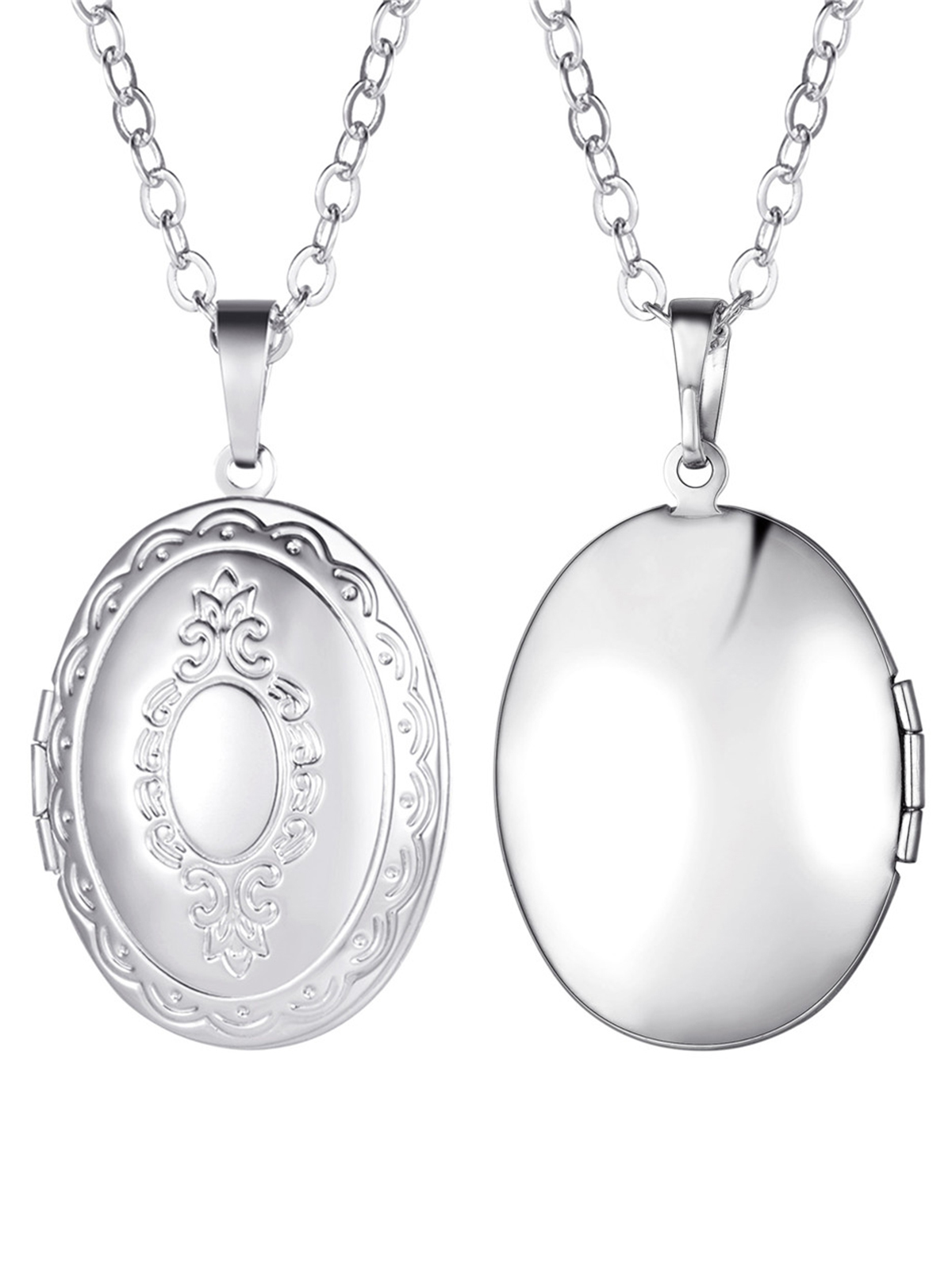 Photo Locket Pendant Oval Necklace in Platinum