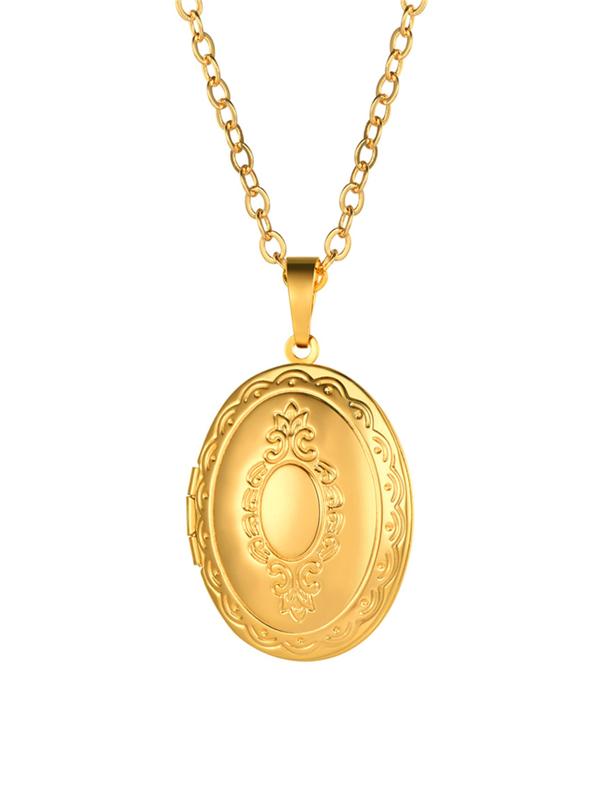 Photo Locket Pendant Oval Necklace in 18K Gold