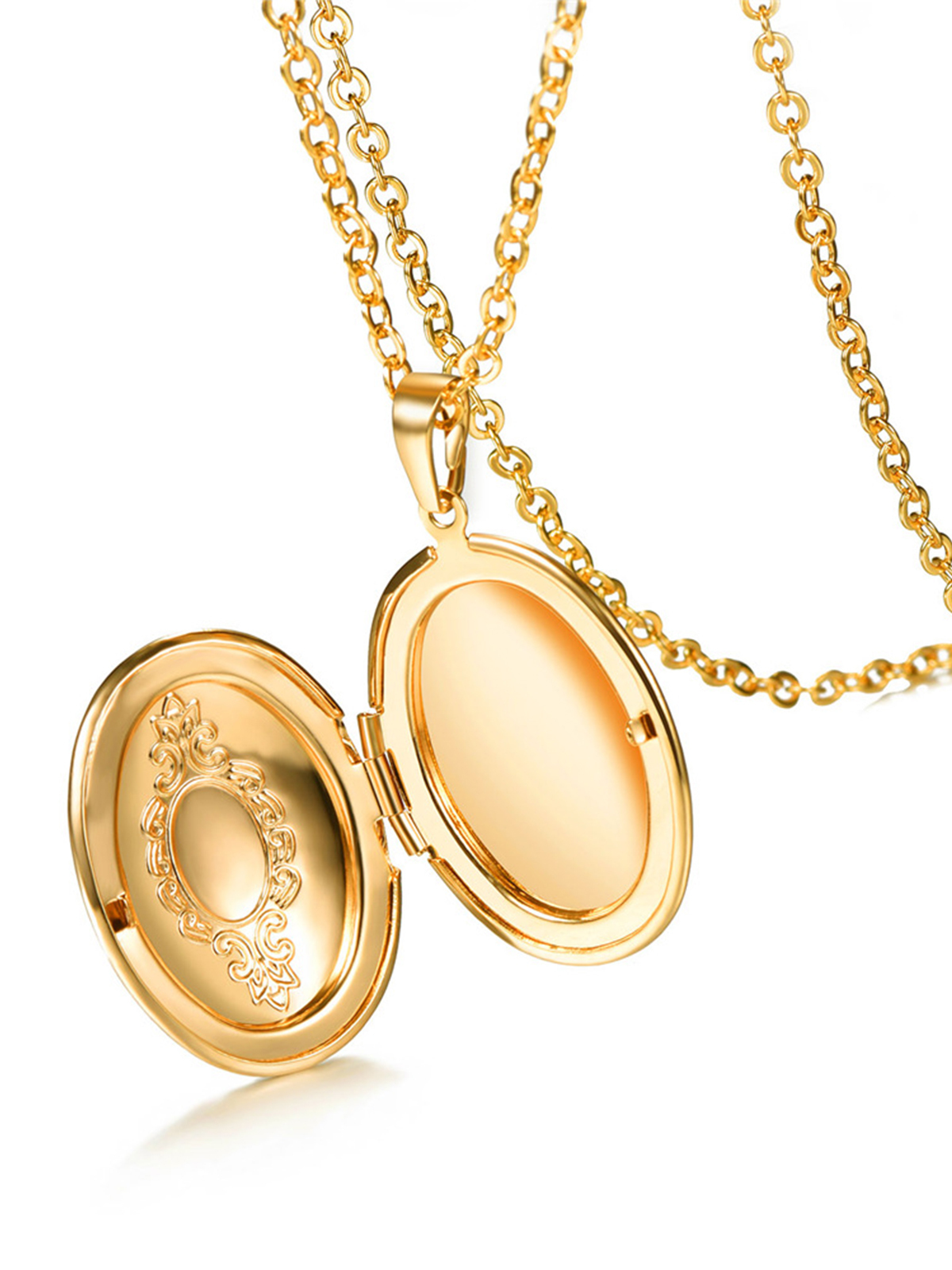 Photo Locket Pendant Oval Necklace in 18K Gold