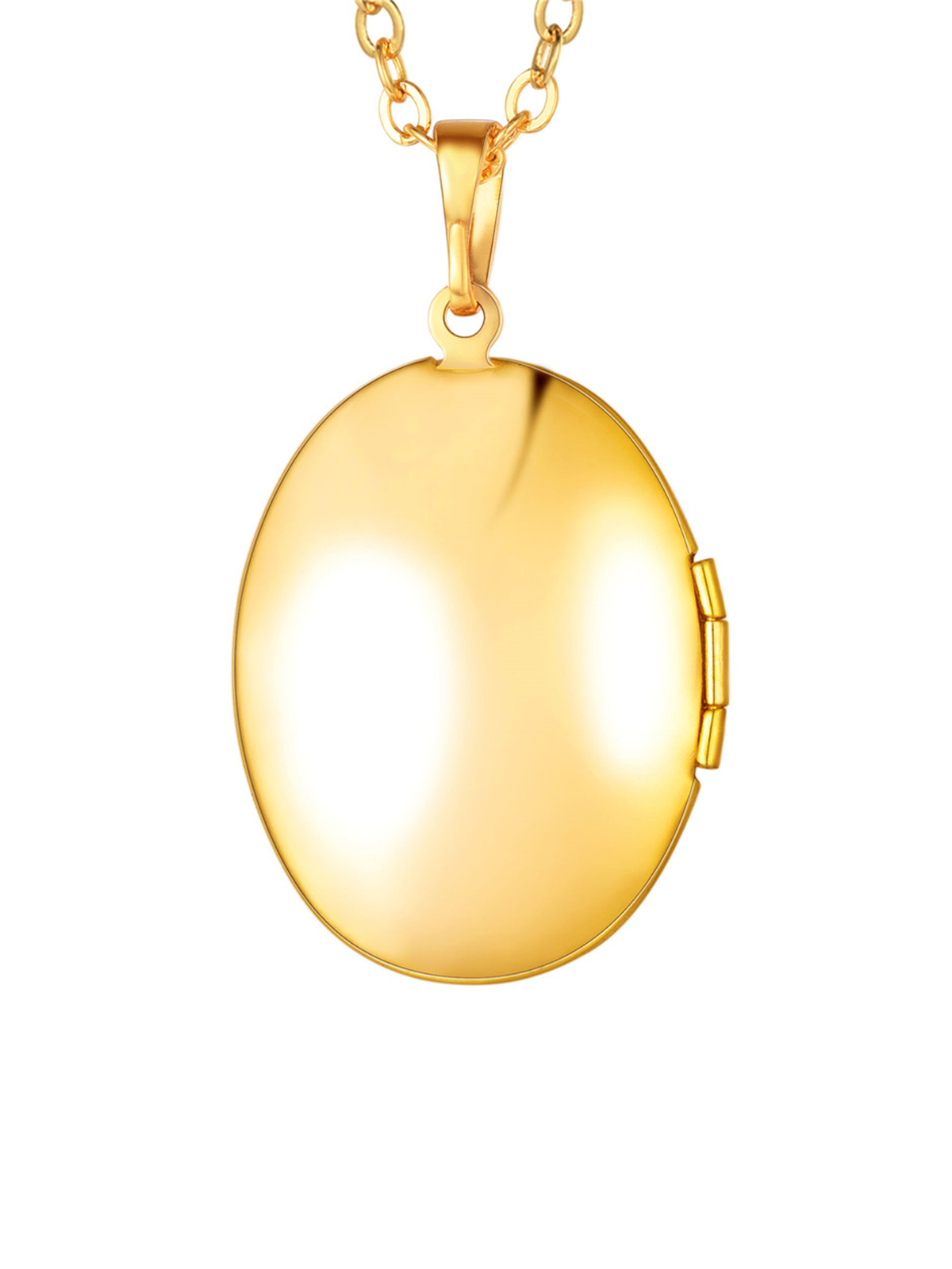 Photo Locket Pendant Oval Necklace in 18K Gold