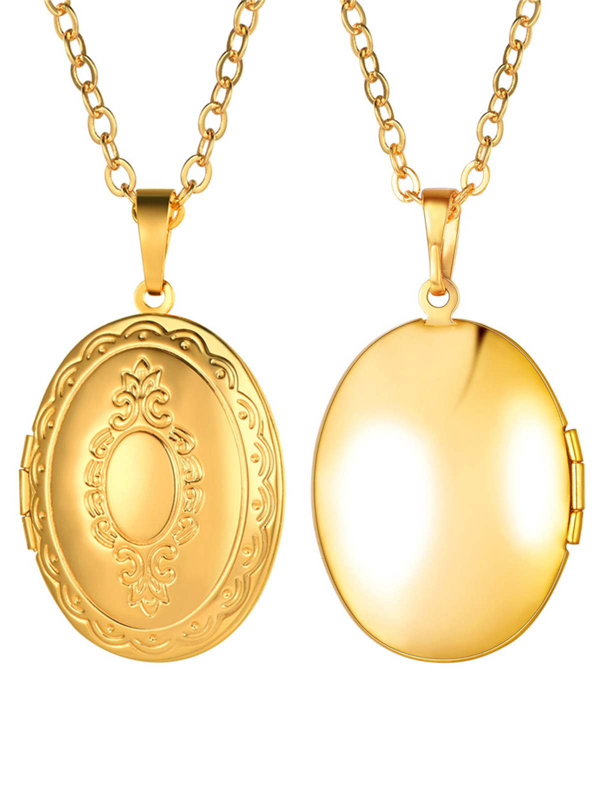 Photo Locket Pendant Oval Necklace in 18K Gold