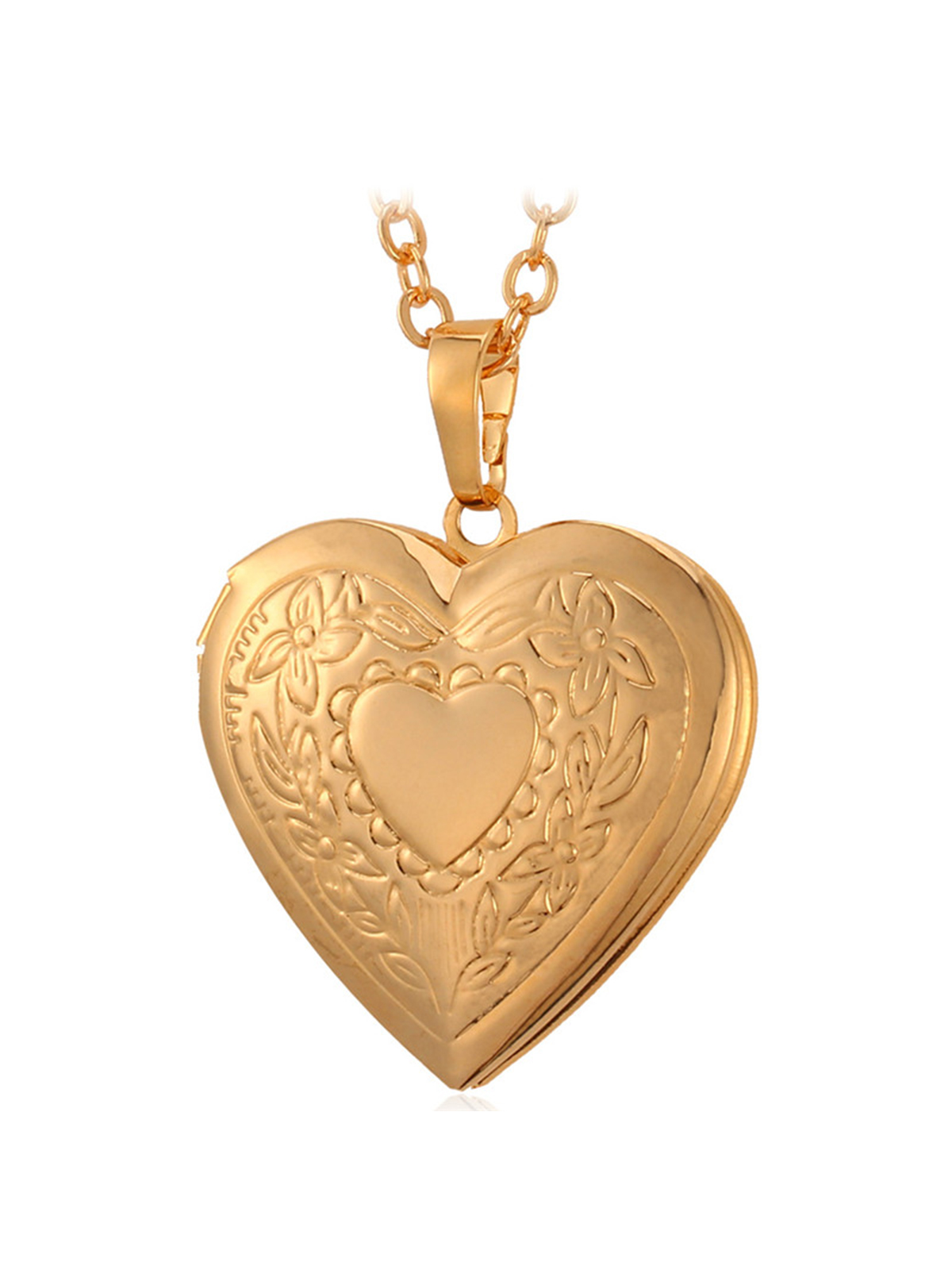 Photo Locket Pendant Flower Heart Necklace in 18K Gold