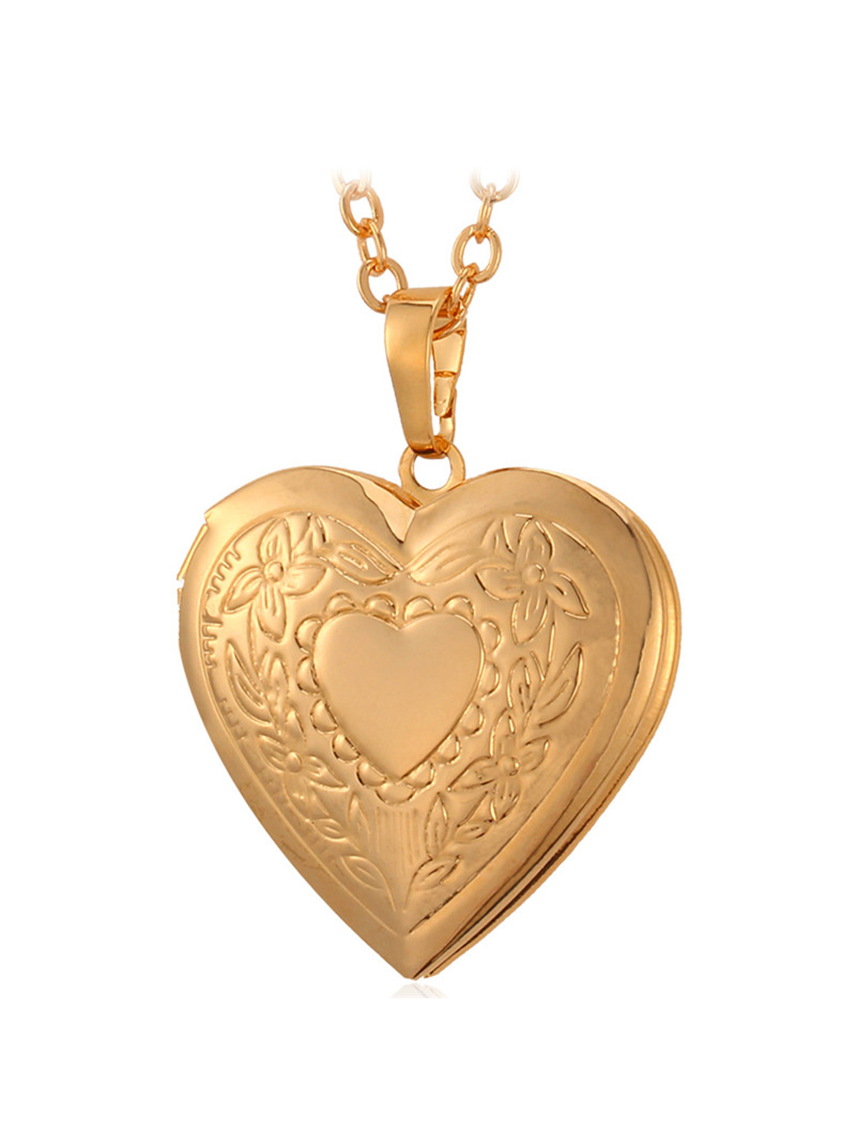 Photo Locket Pendant Flower Heart Necklace in 18K Gold