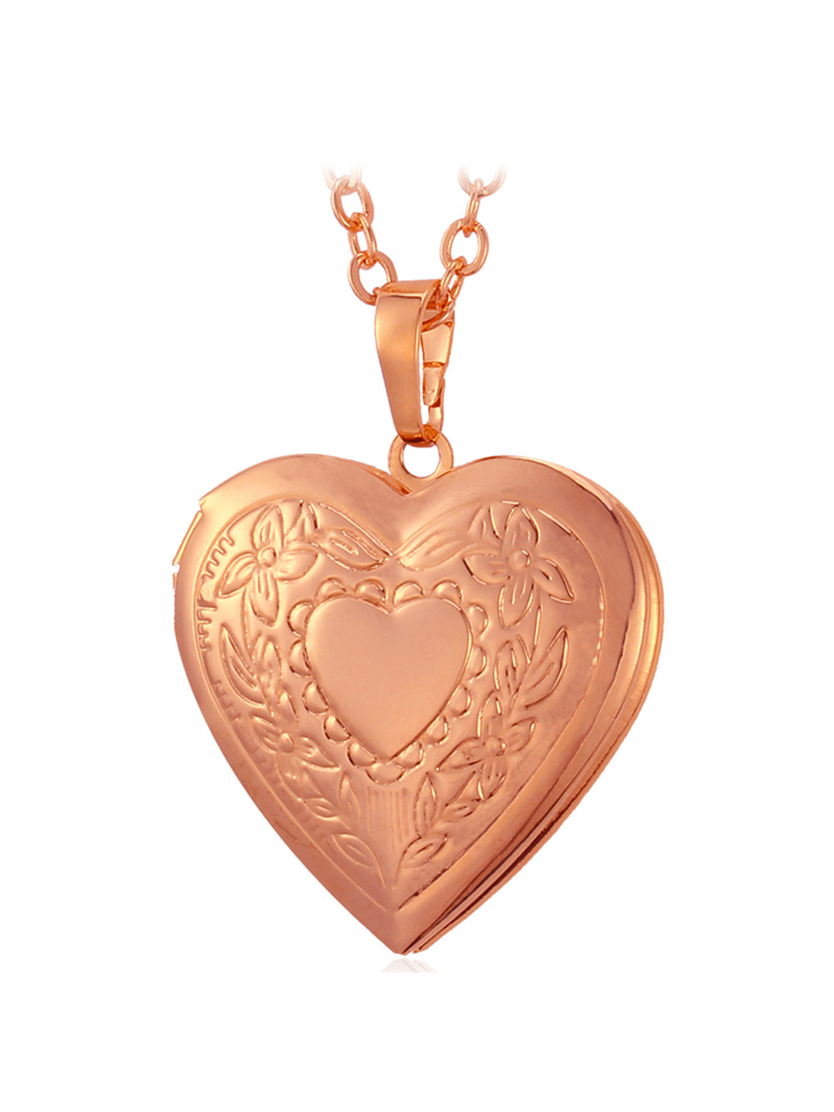 Photo Locket Pendant Flower Heart Necklace in Rose Gold