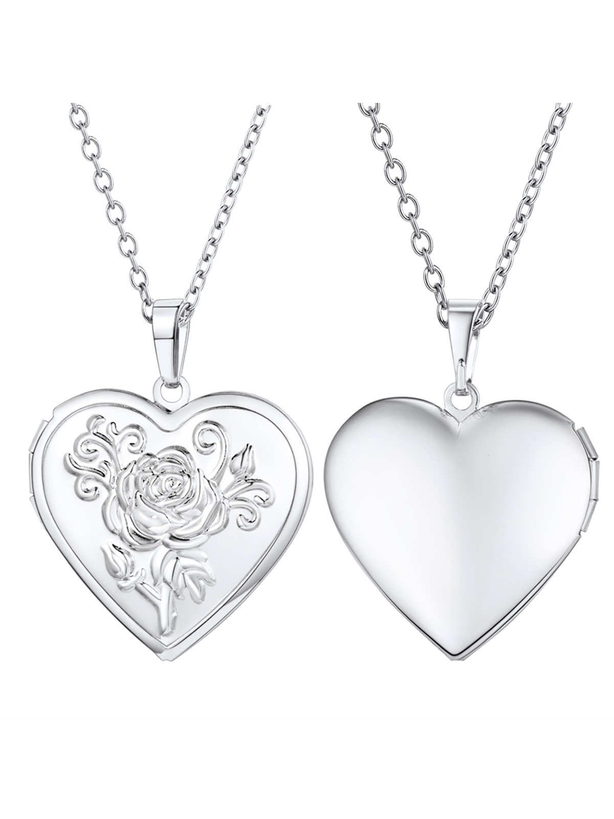 Photo Locket Pendant Rose Heart Necklace in Platinum