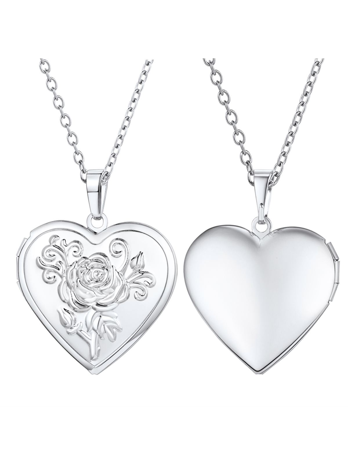 Photo Locket Pendant Rose Heart Necklace in Platinum