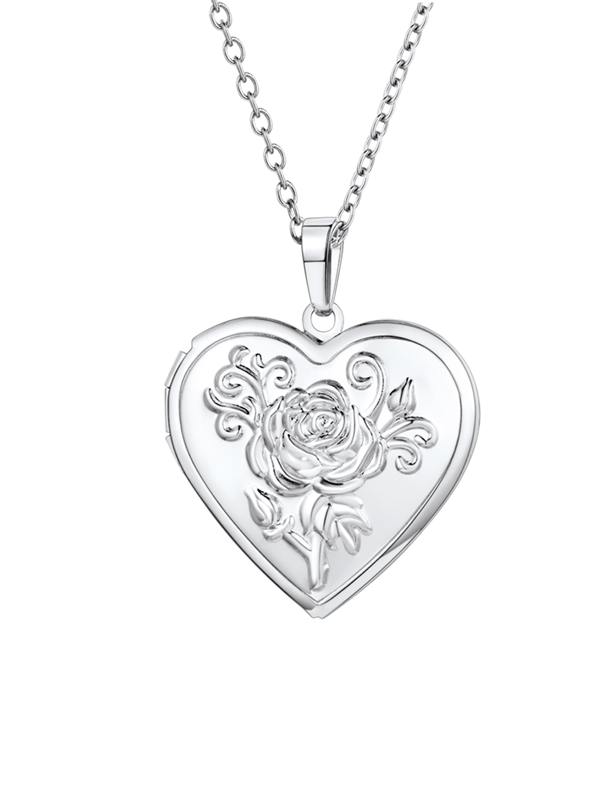 Photo Locket Pendant Rose Heart Necklace in Platinum