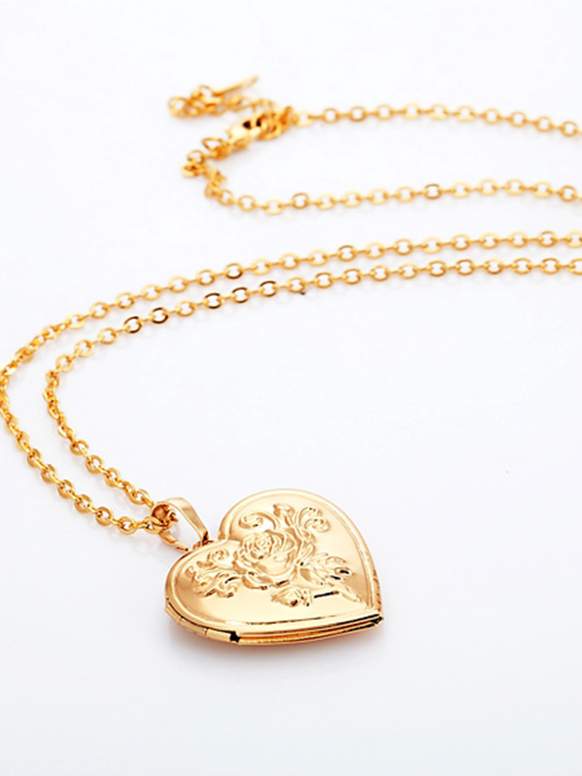 Photo Locket Pendant Rose Heart Necklace in 18K Gold