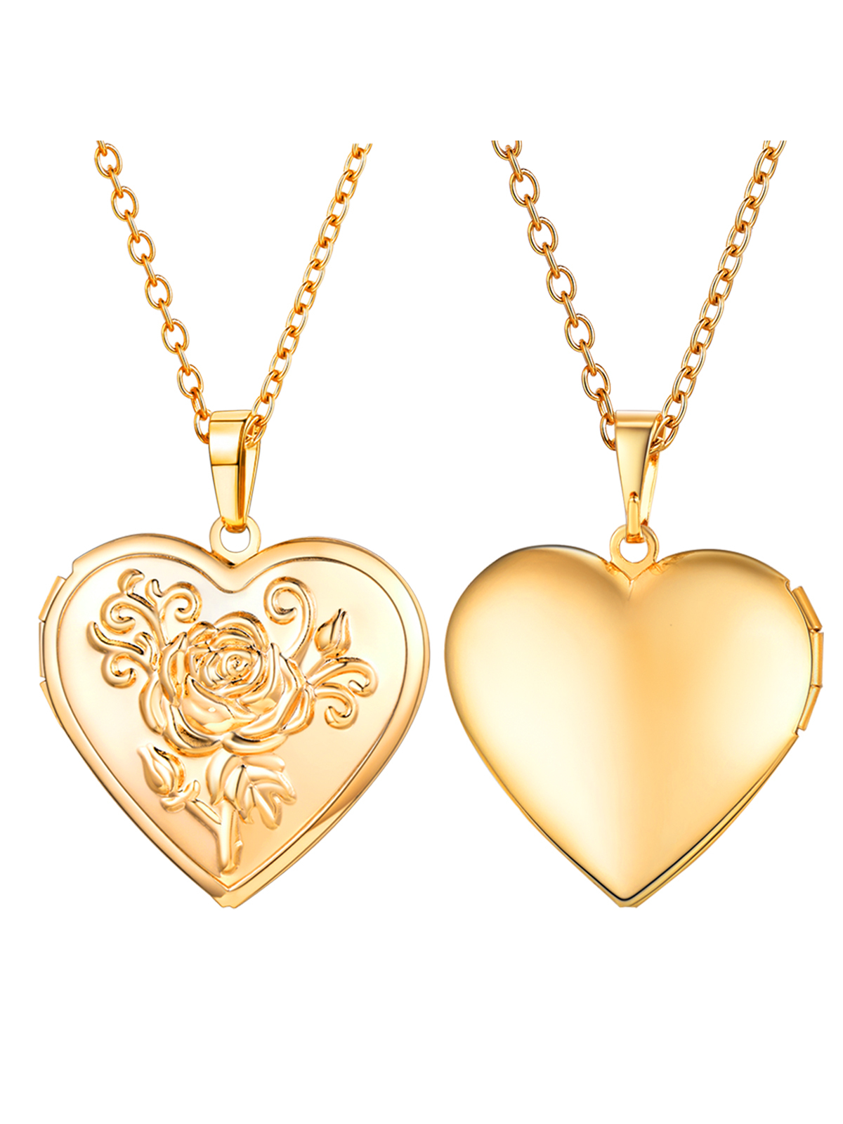 Photo Locket Pendant Rose Heart Necklace in 18K Gold