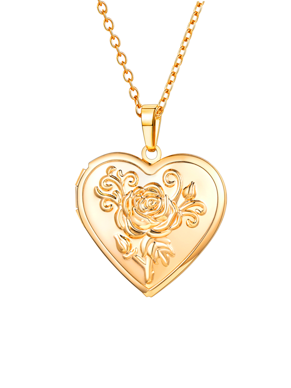 Photo Locket Pendant Rose Heart Necklace in 18K Gold