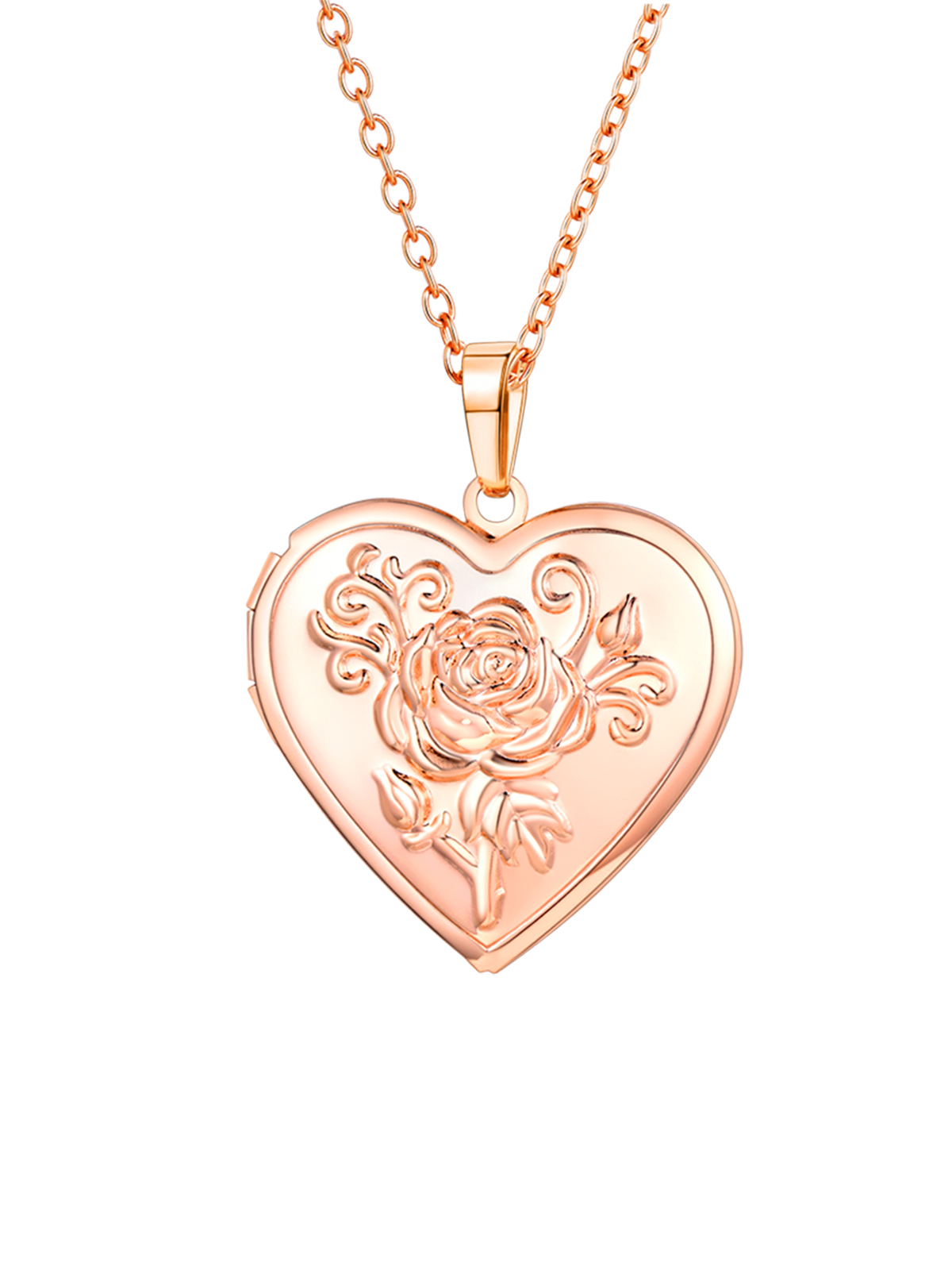 Photo Locket Pendant Rose Heart Necklace in Rose Gold