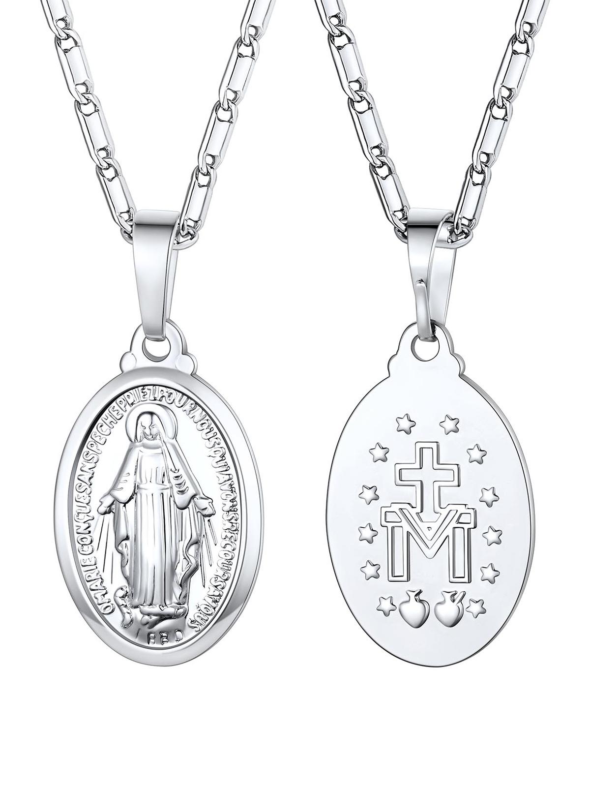 Virgin Mary Pendant Oval Miraculous Medal Necklace in Platinum