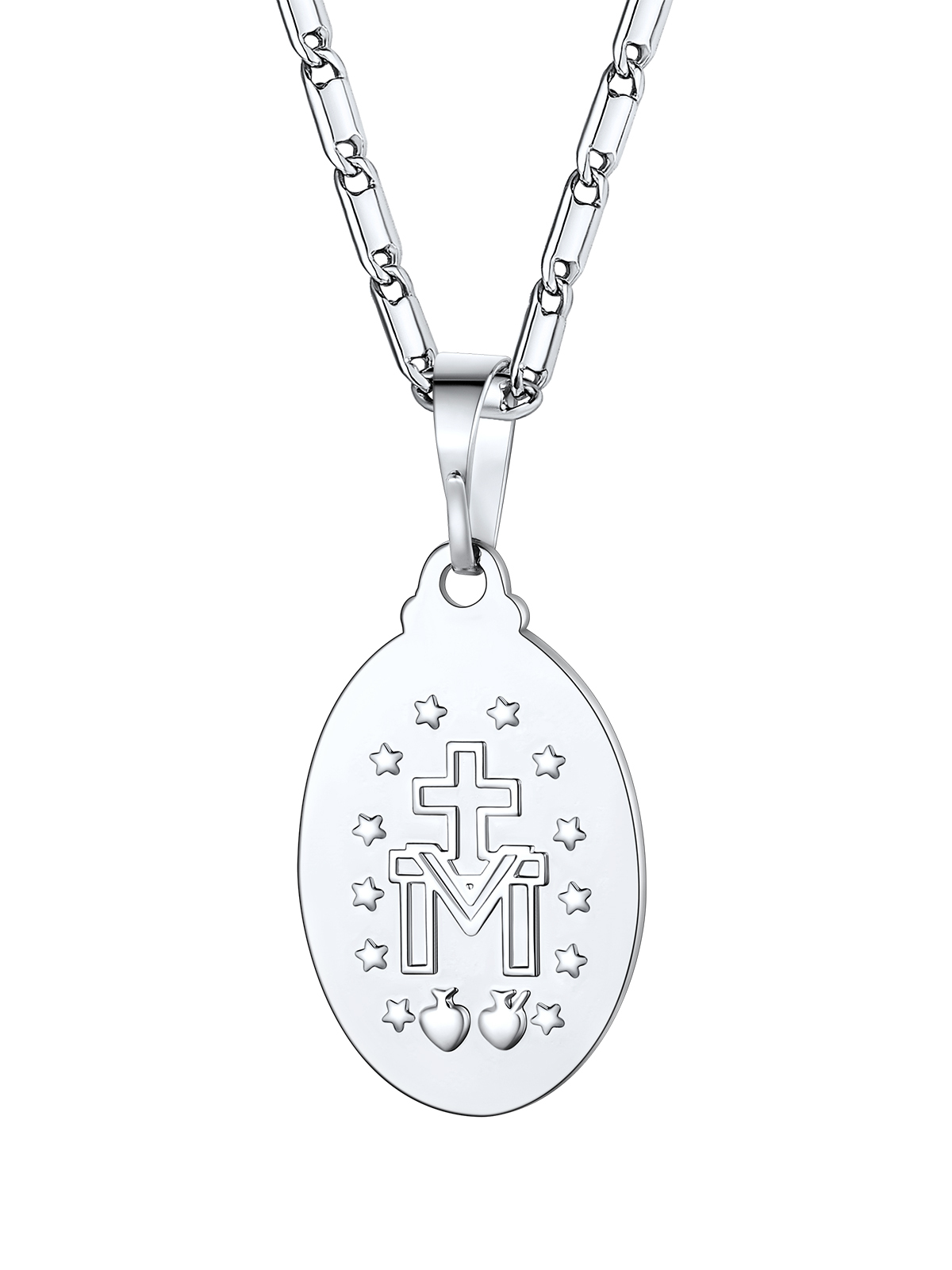 Virgin Mary Pendant Oval Miraculous Medal Necklace in Platinum