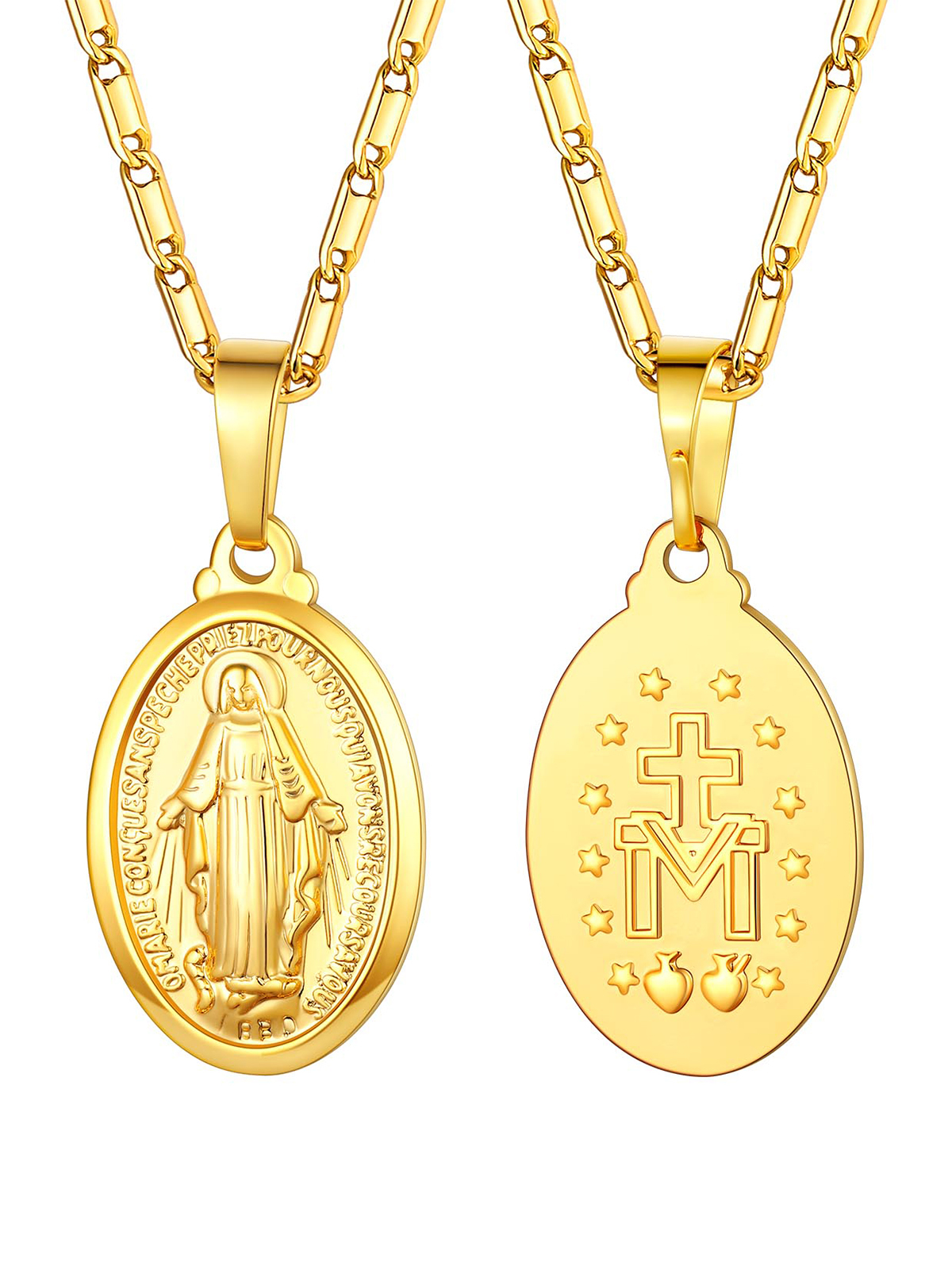 Virgin Mary Pendant Oval Miraculous Medal Necklace in 18K Gold