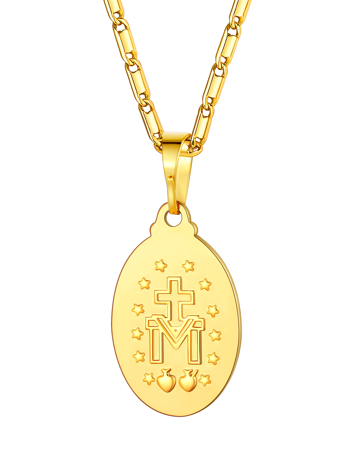 Virgin Mary Pendant Oval Miraculous Medal Necklace in 18K Gold
