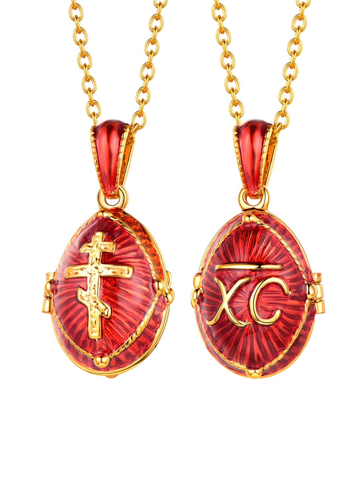 Orthodox Cross Pendant Red Enamel Necklace in 18K Gold