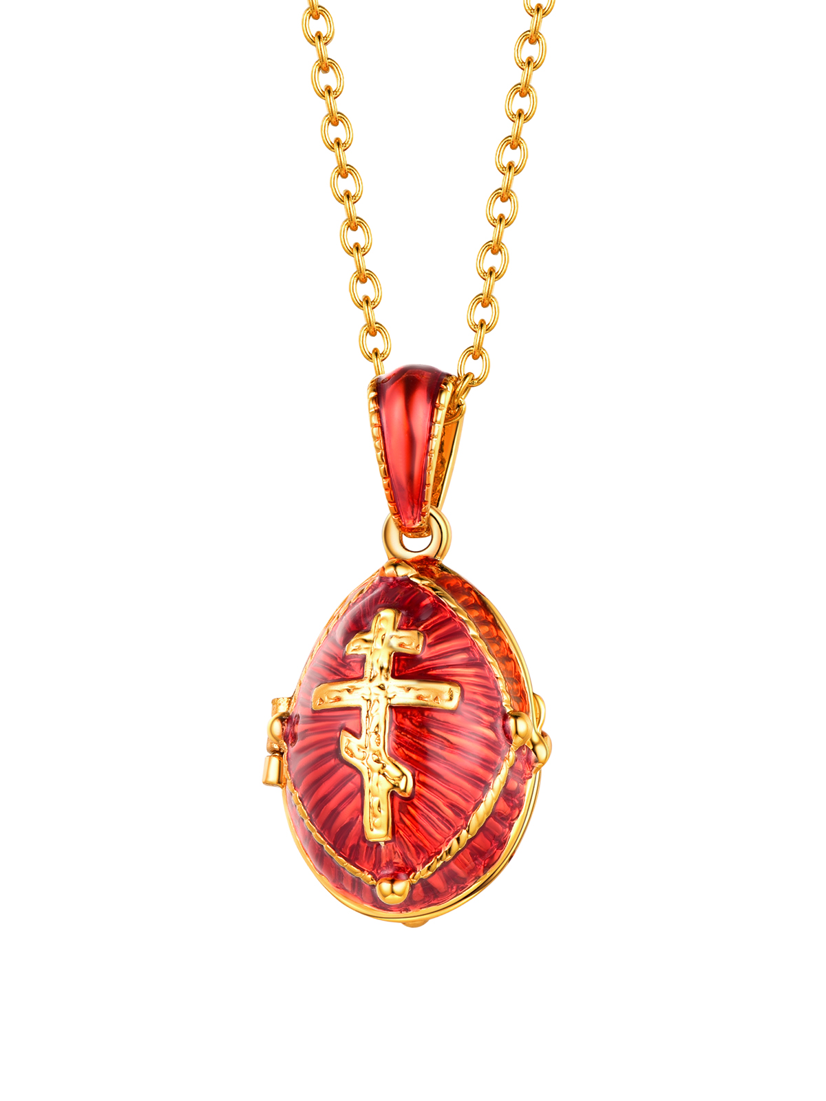 Orthodox Cross Pendant Red Enamel Necklace in 18K Gold