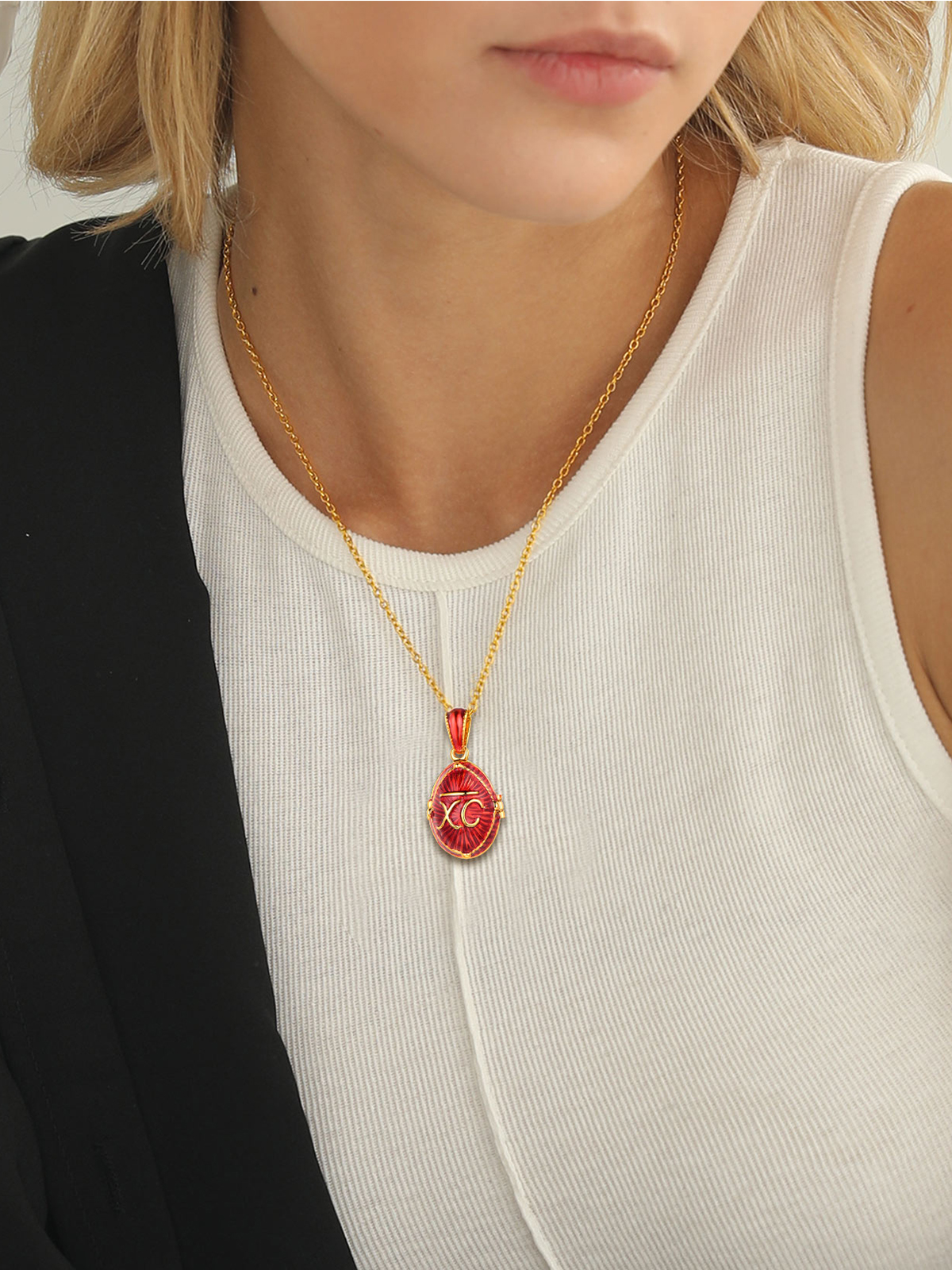 Orthodox Cross Pendant Red Enamel Necklace in 18K Gold