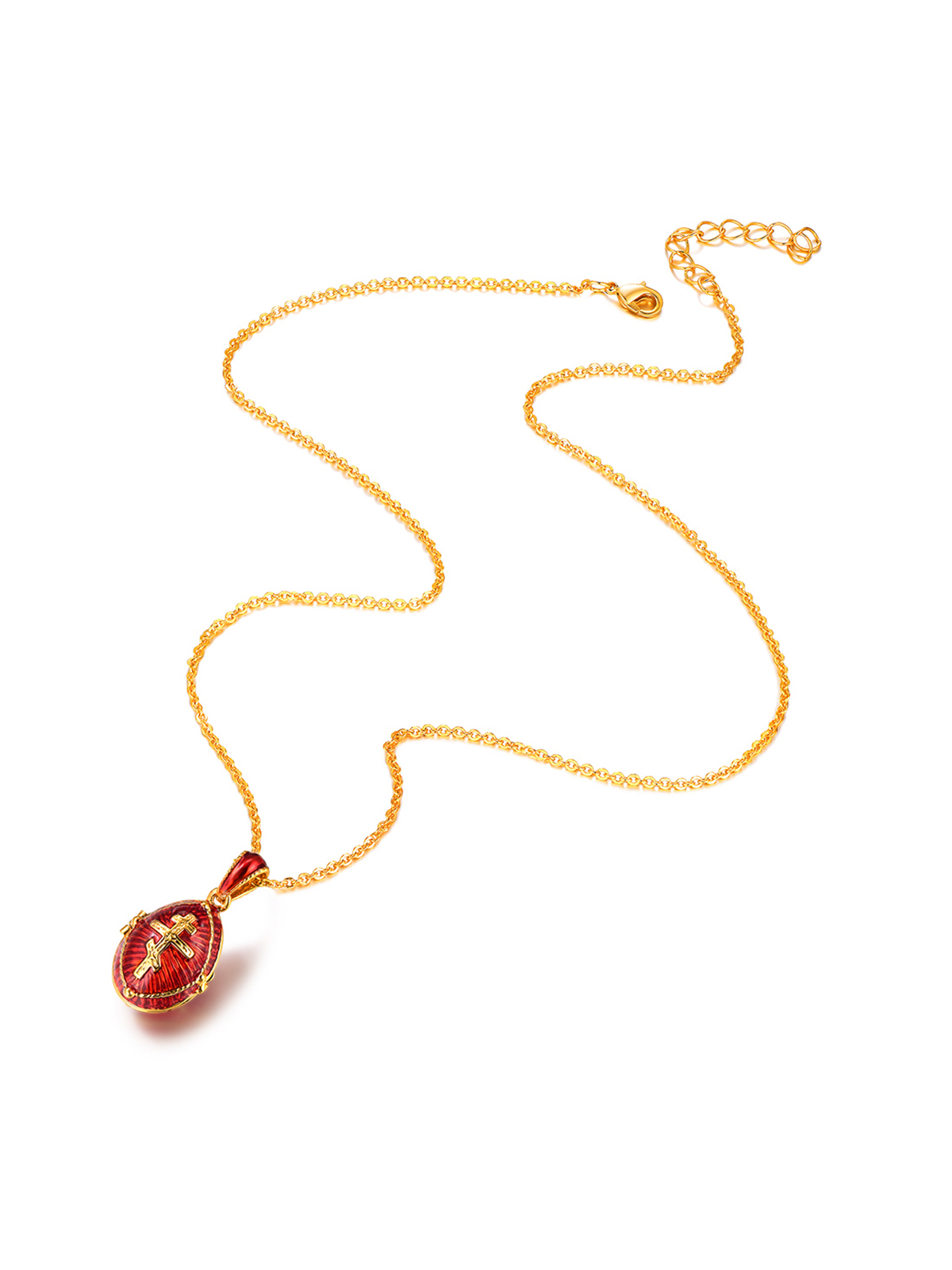 Orthodox Cross Pendant Red Enamel Necklace in 18K Gold