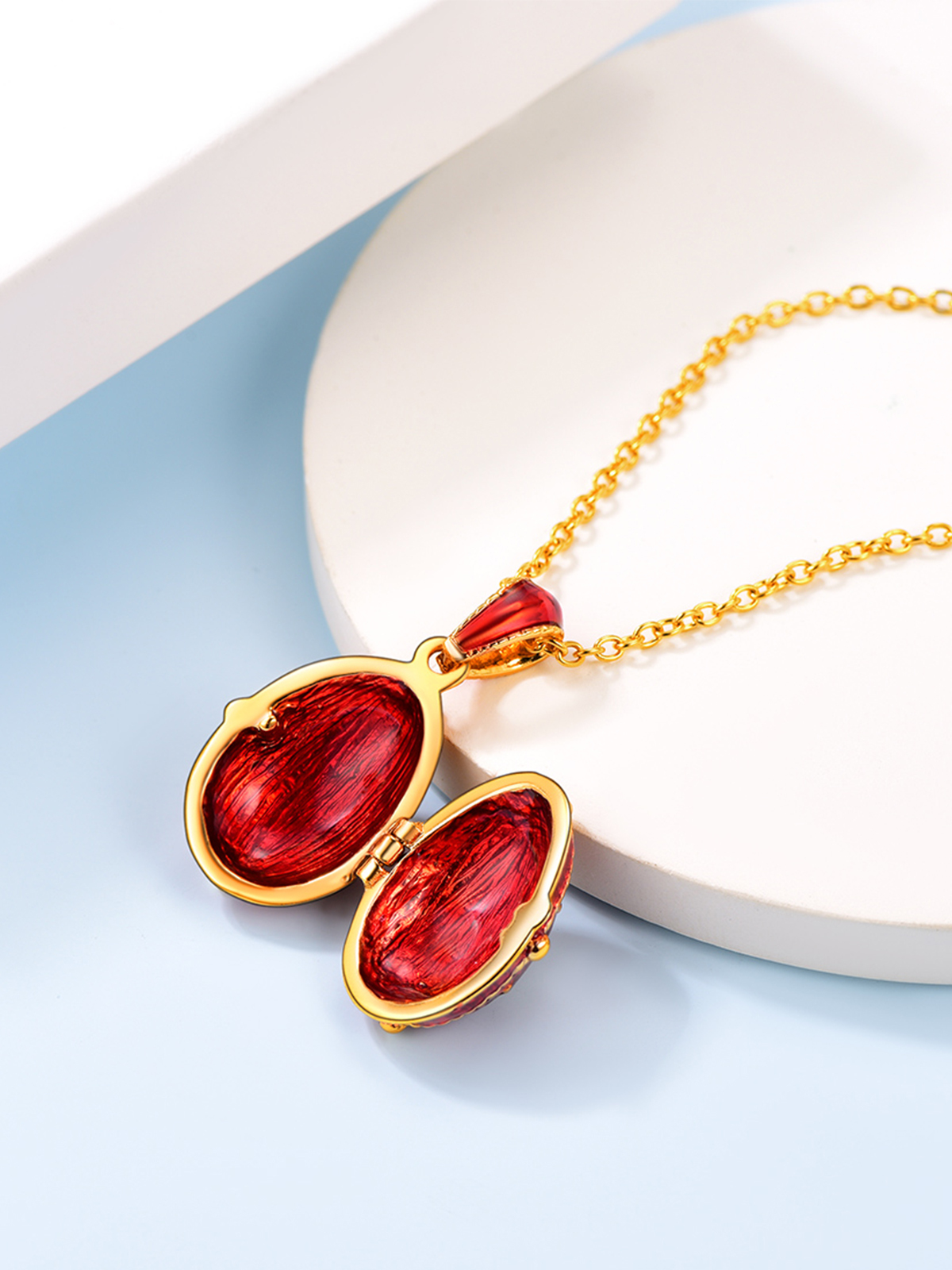 Orthodox Cross Pendant Red Enamel Necklace in 18K Gold
