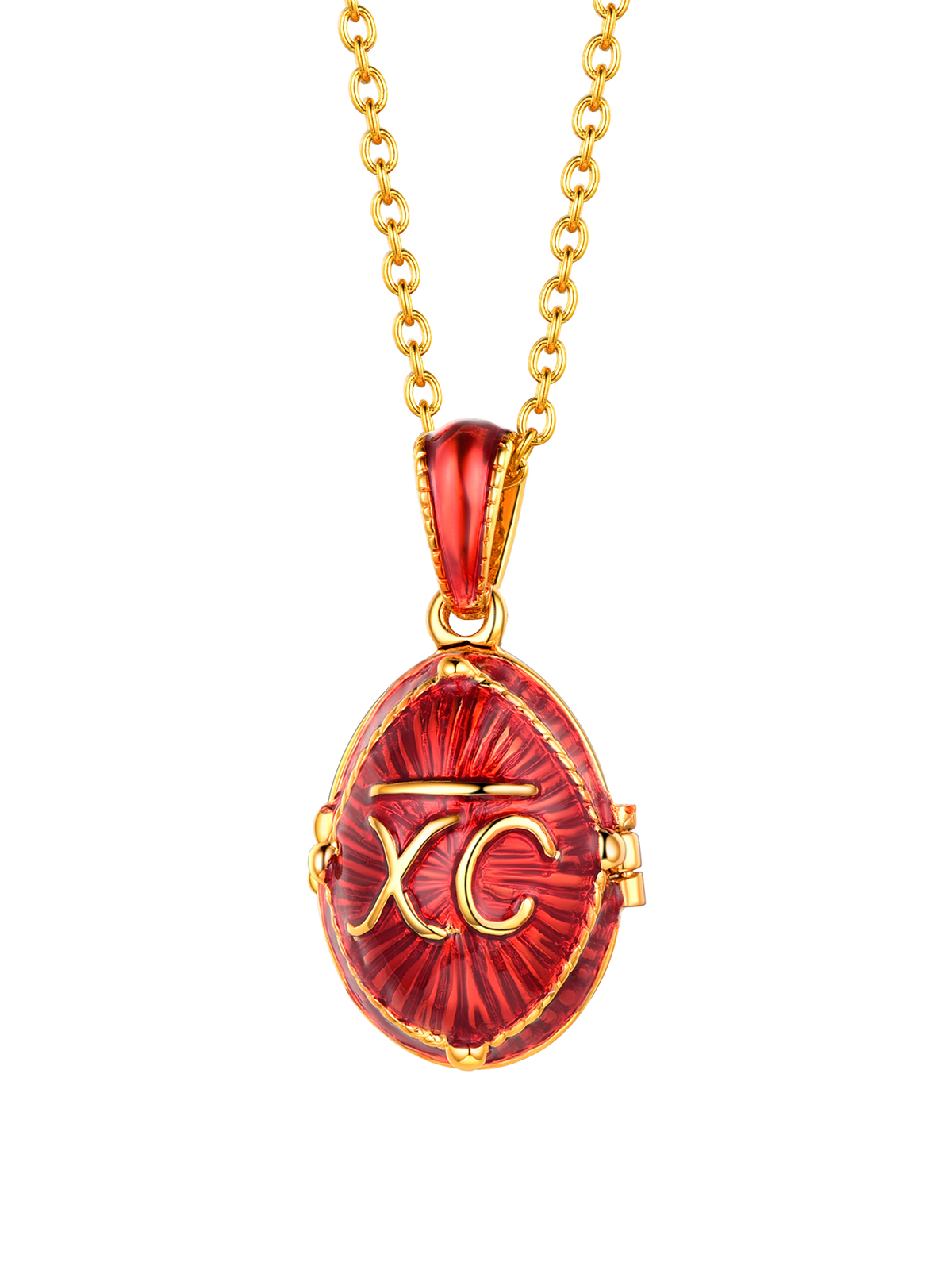 Orthodox Cross Pendant Red Enamel Necklace in 18K Gold
