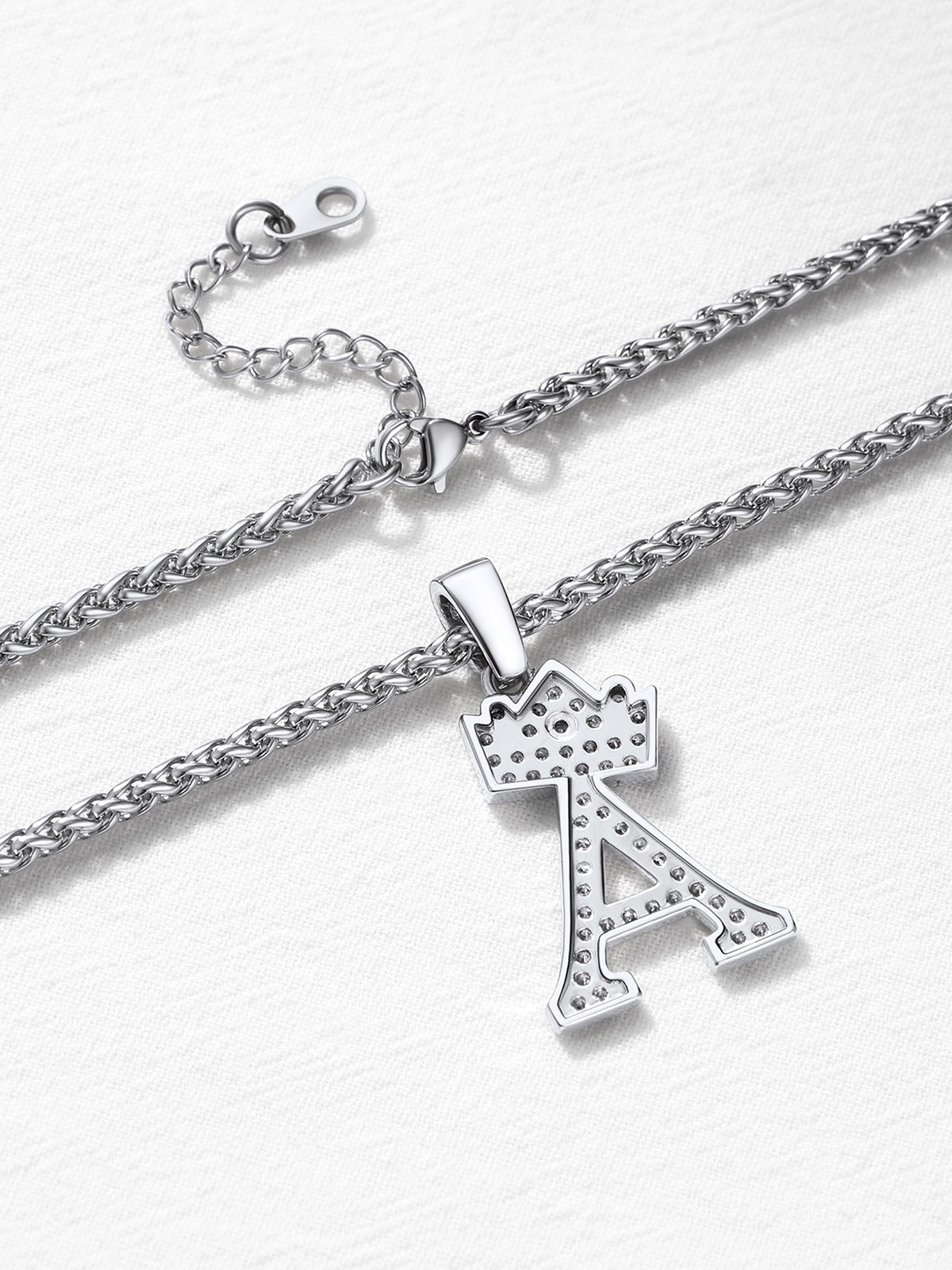 Crown Initial A Pendant Iced Out Necklace with CZ in Silver