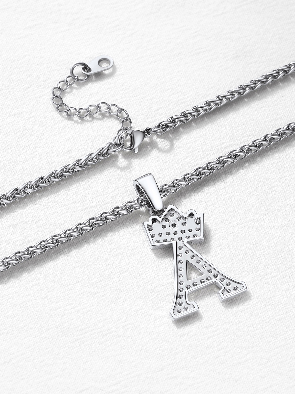 Crown Initial A Pendant Iced Out Necklace with CZ in Silver