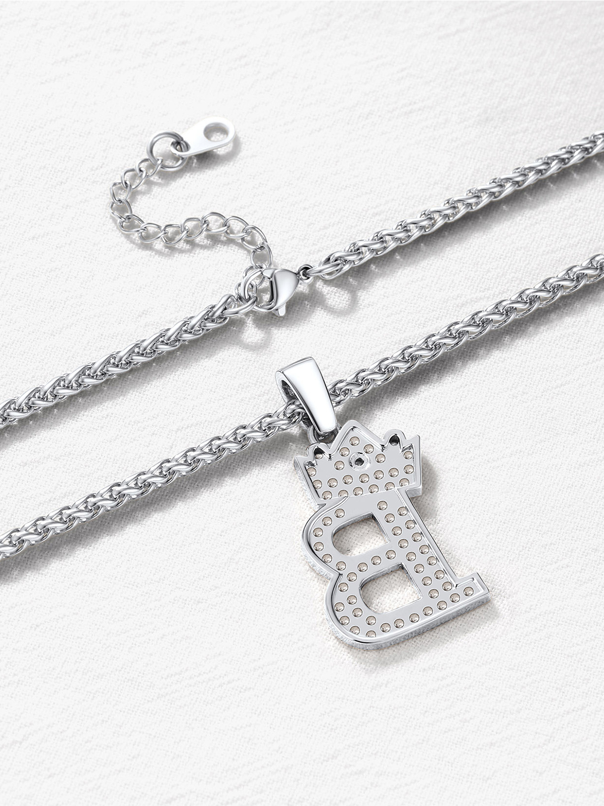 Crown Initial Pendant Iced Out Necklace with CZ in Silver