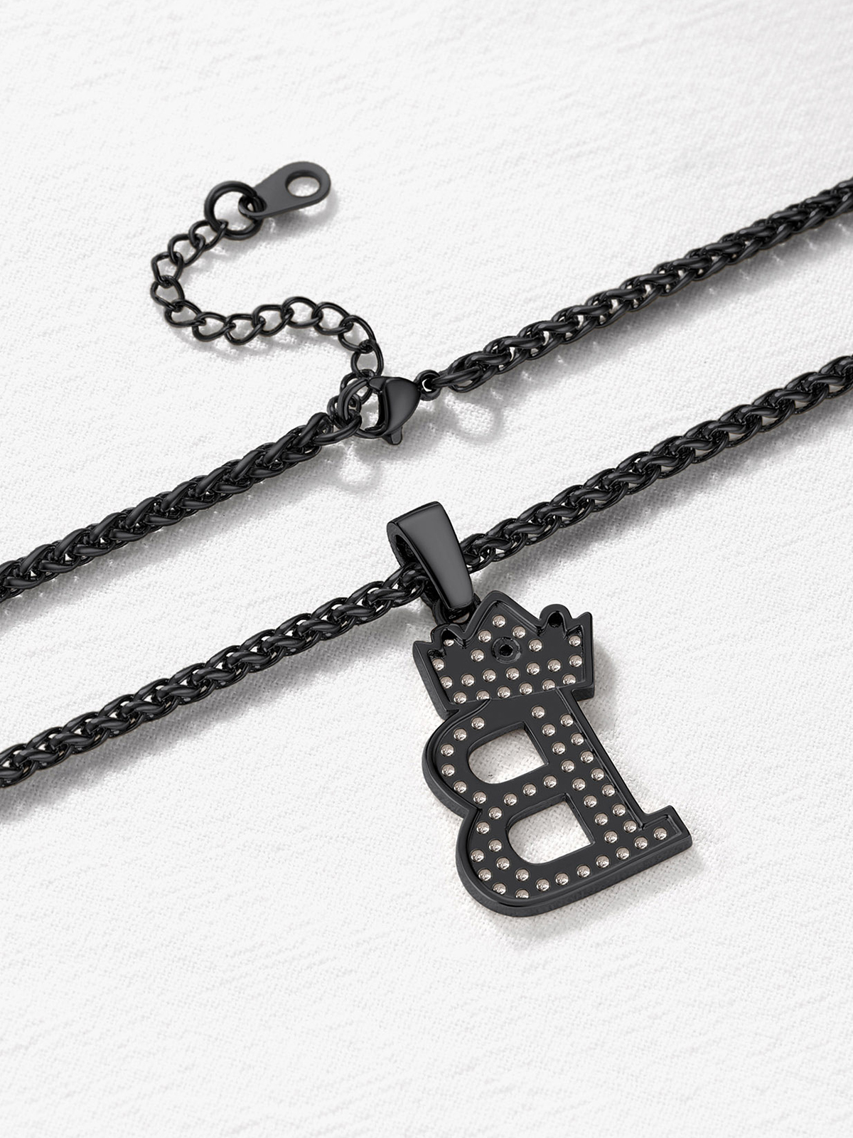 Crown Initial Pendant Iced Out Necklace with CZ in Black