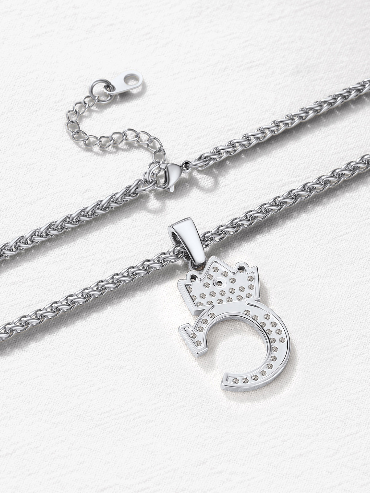 Crown Initial C Pendant Iced Out Necklace with CZ in Silver