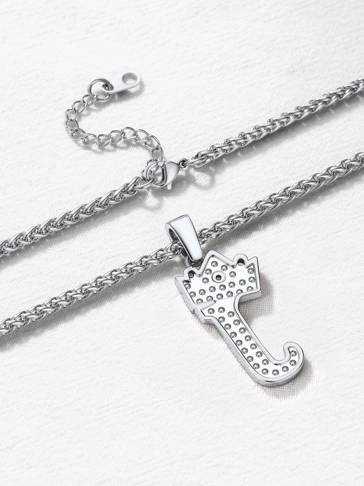 Crown Initial J Pendant Iced Out Necklace with CZ in Silver