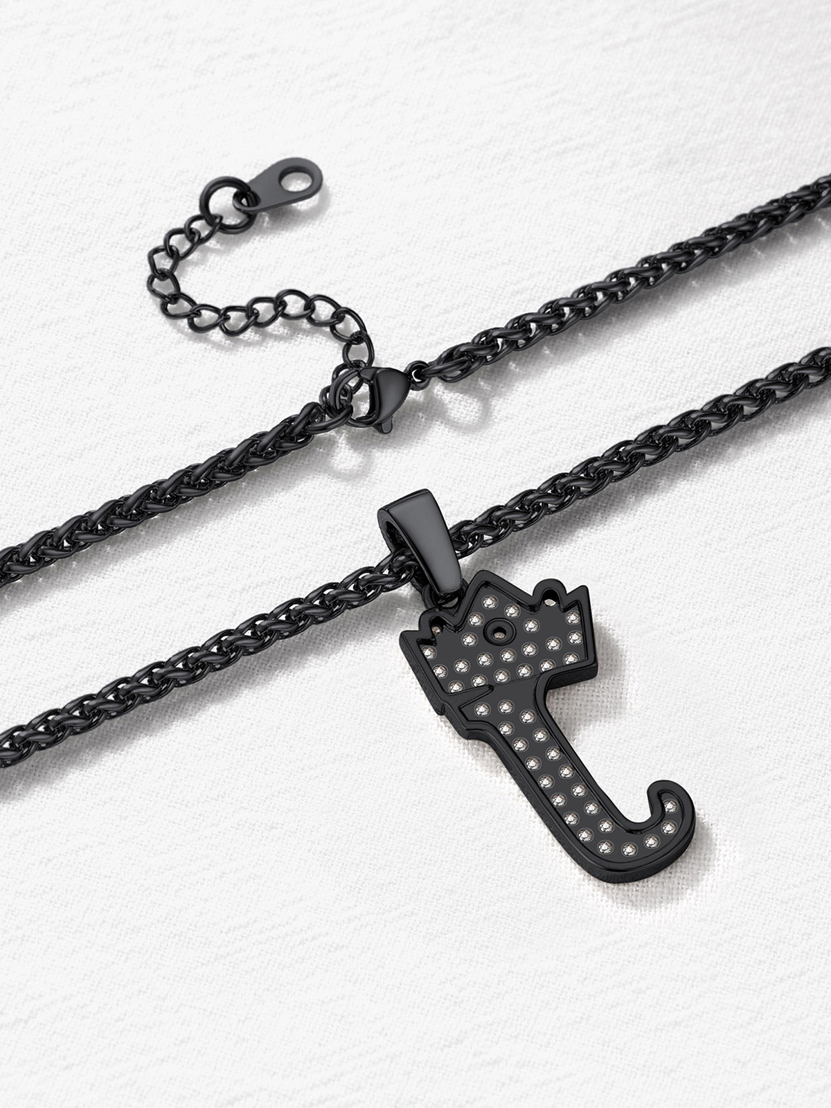 Crown Initial J Pendant Iced Out Necklace with CZ in Black