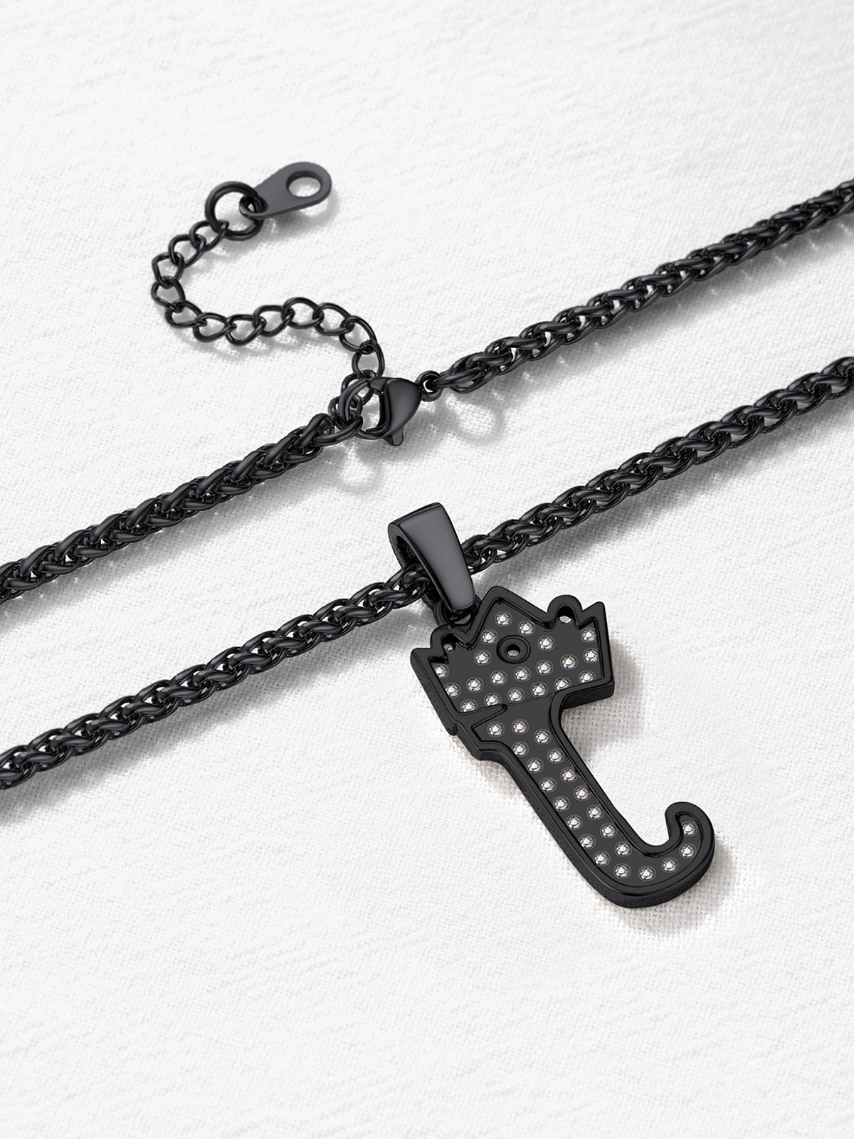 Crown Initial J Pendant Iced Out Necklace with CZ in Black