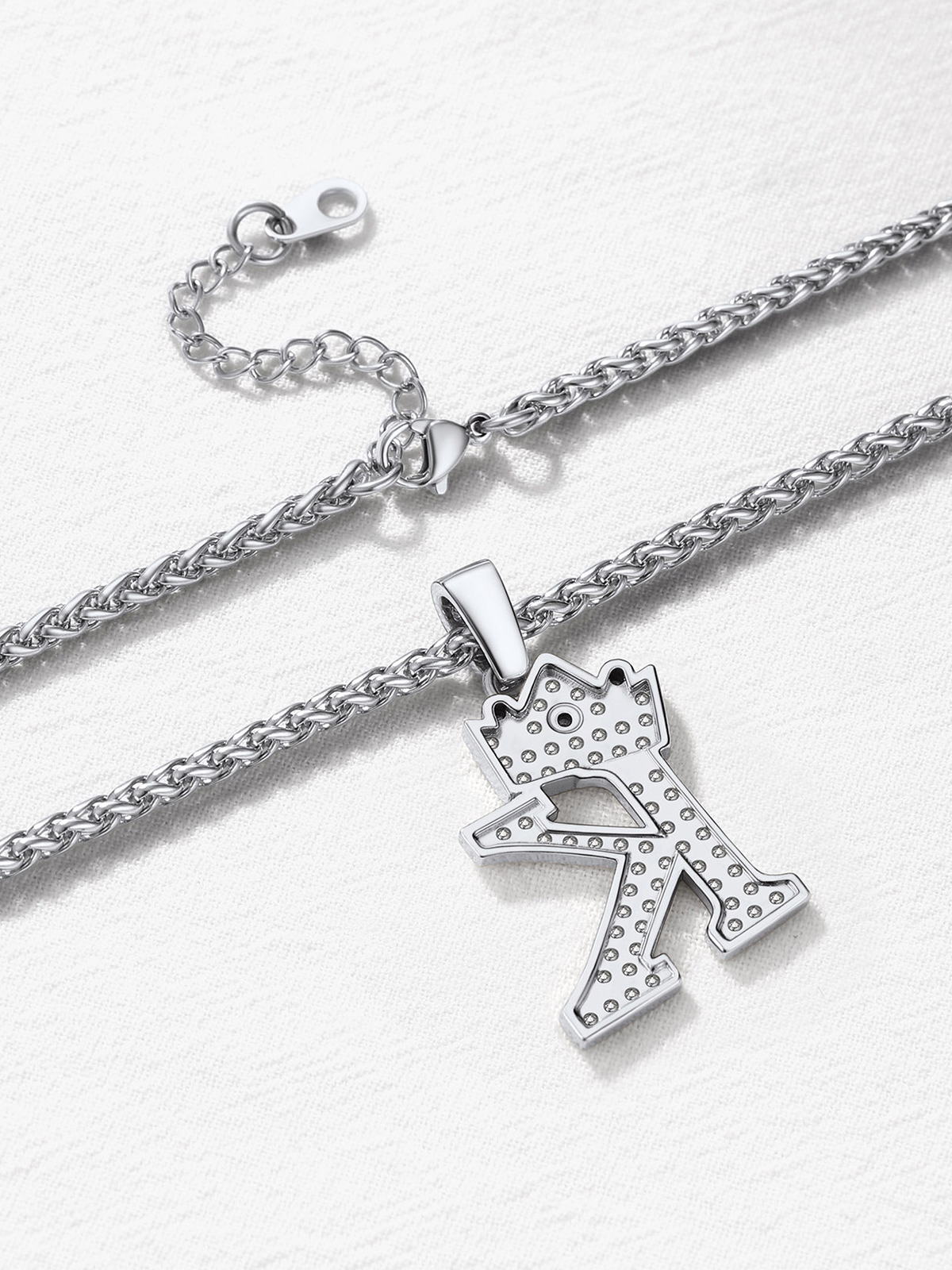 Crown Initial K Pendant Iced Out Necklace with CZ in Silver