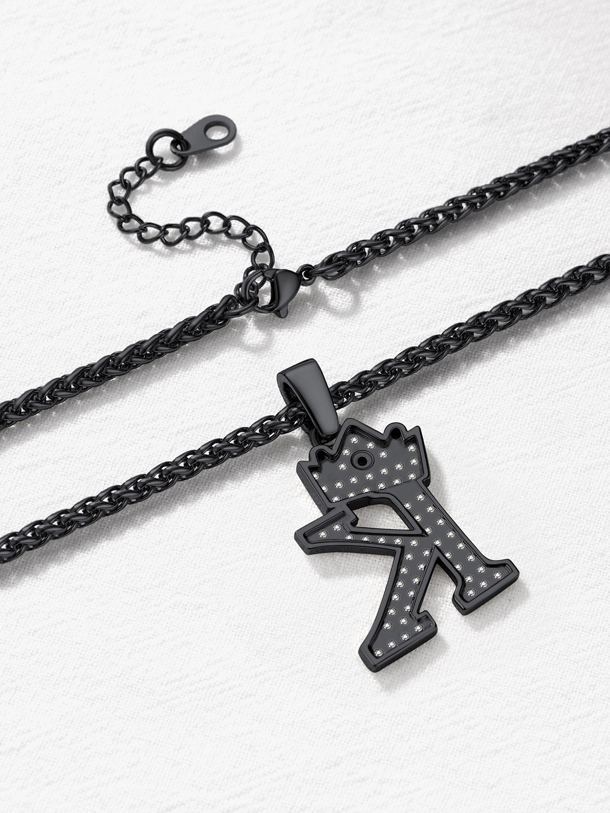 Crown Initial K Pendant Iced Out Necklace with CZ in Black