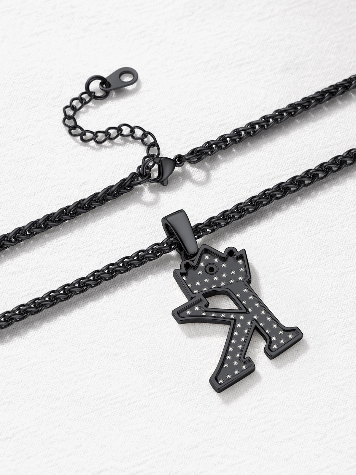 Crown Initial K Pendant Iced Out Necklace with CZ in Black